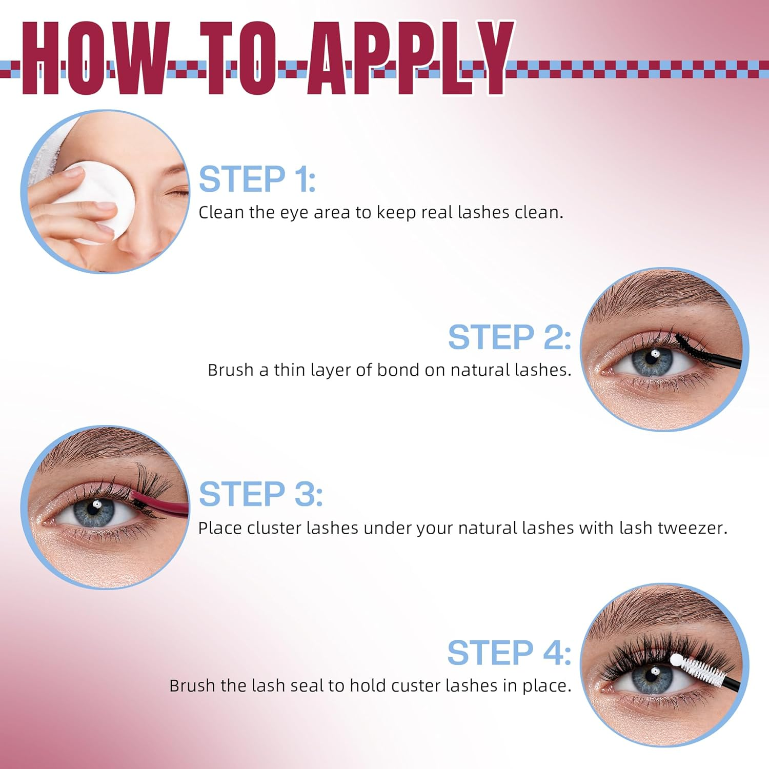 Mayhug Lash Clusters Kit 280Pcs Lash Extension Kit Individual Wispy Cluster Lashes Natural 9-16Mix DIY Eyelash Extension Kit D Curl Cluster Lashes at Home (30+40+50D Kit) image number 5