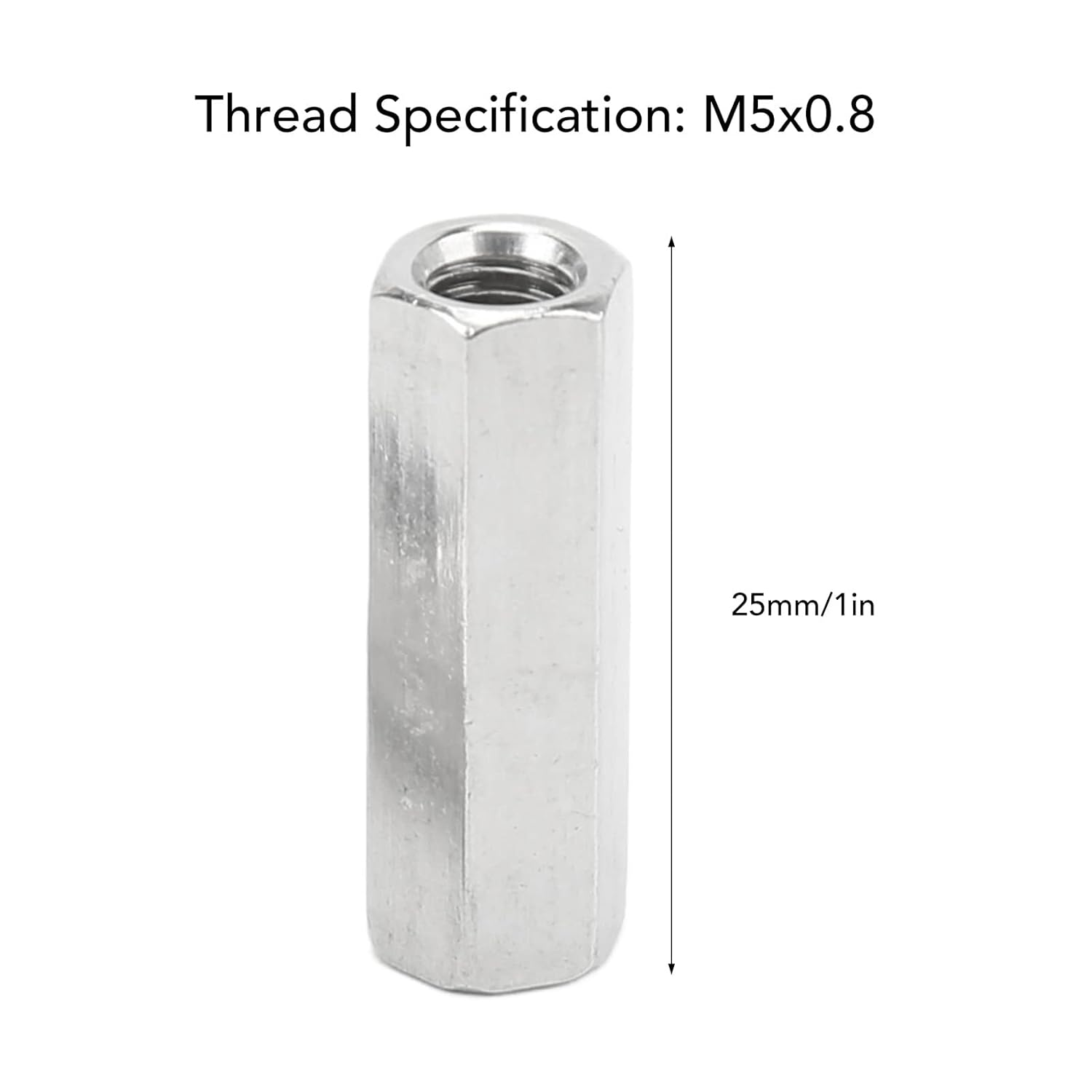 Threaded Rod Connector, 25Mm Length, 20Pcs 304 Stainless Steel M5X0.8 Hex Coupling Nut Corrosion for Replacement image number 5