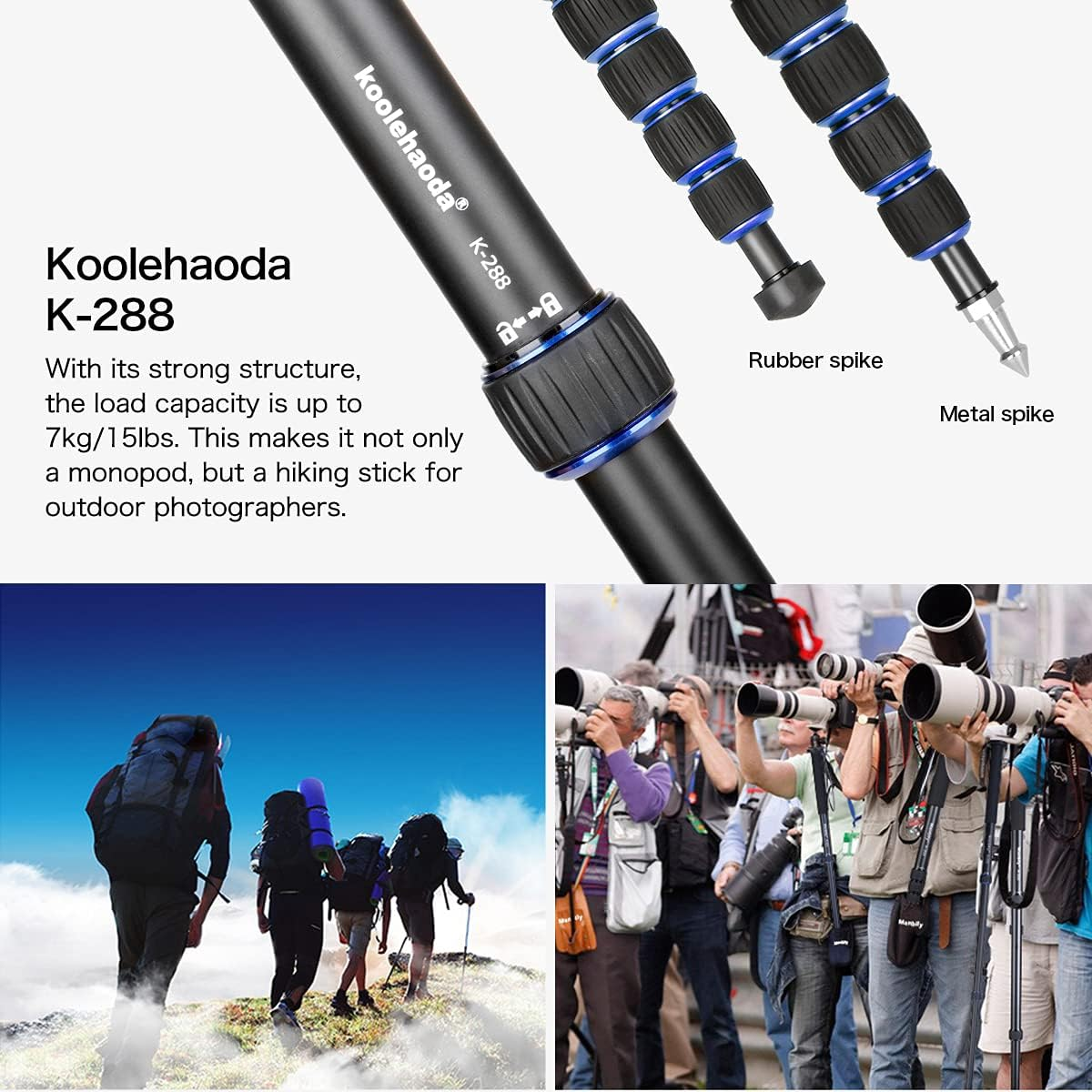 Koolehaoda Professional 65-Inch Camera Aluminium Monopod with Folding Three Feet Support Stand (K-288+A1 Base)