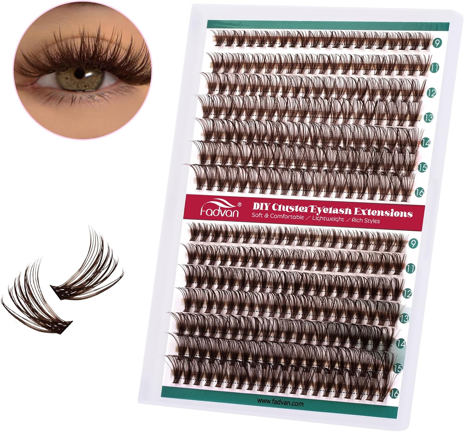 FADVAN Lash Clusters Effect Individual Lashes 280Pcs 30D+40D D Curl 9-16Mm Dark Brown Eyelash Clusters Wispy Lashes Fluffy Lash Extension image number 5