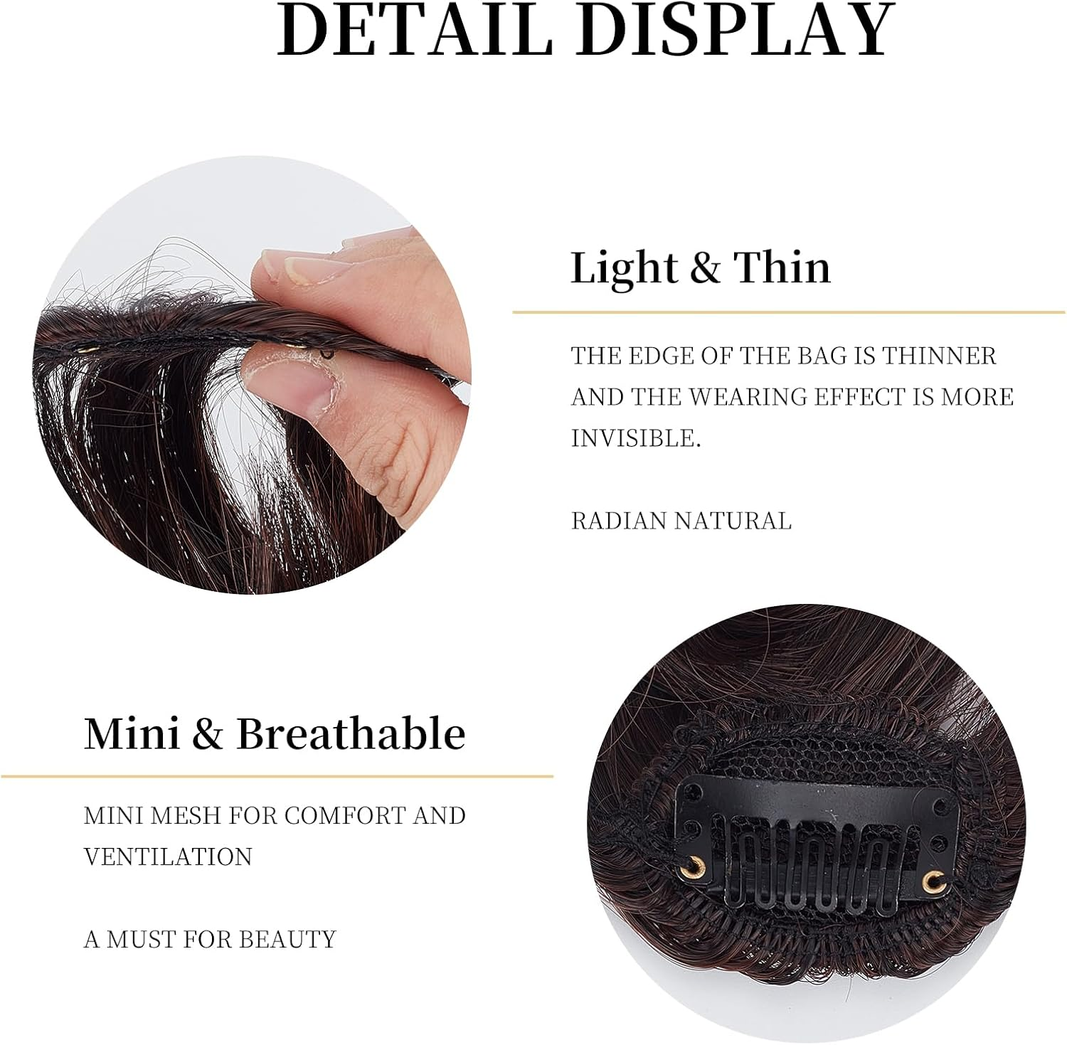 NICENEEDED Clip for Long Curly Fringe Natural Wavy French Pony Curly Air Pony with Clip Wispy Bangs with Temples Hairpieces Fake Fringe Bangs image number 4