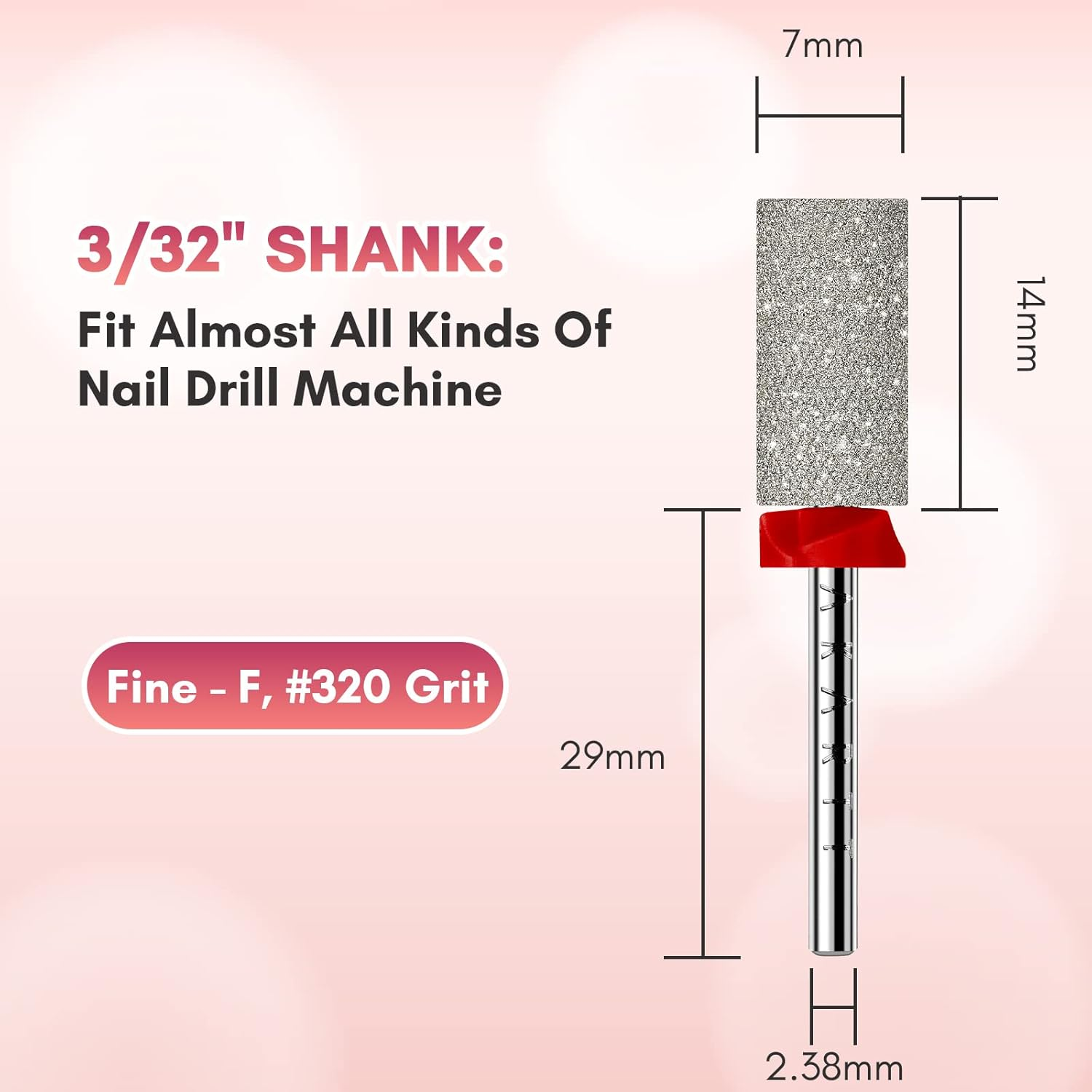 Makartt Nail Drill Bits, Large Barrel Carbide Diamond Sanding Buffer Bit for Nail Prep Cuticle Remove, Upgrade Nail Drill Tips with Cross Teeth and Dust-Proof Ring for Manicure Salon, F #320 Grit image number 1