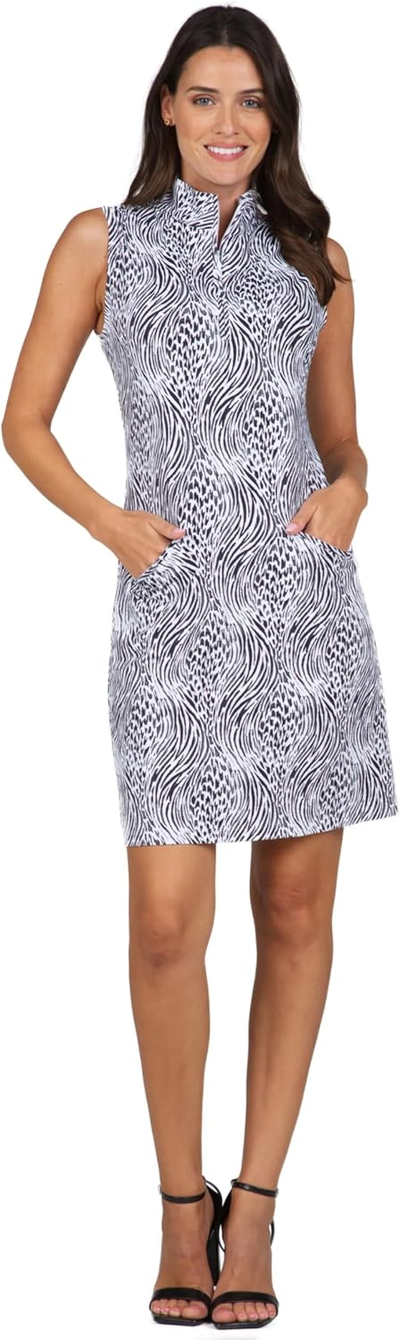 IBKUL Sun Protective UPF50+ Icefil Cooling Alena Print Sleeveless Mock Dress &ndash; 58539 Watermelon/White Alena XL, Watermelon/White image number 1