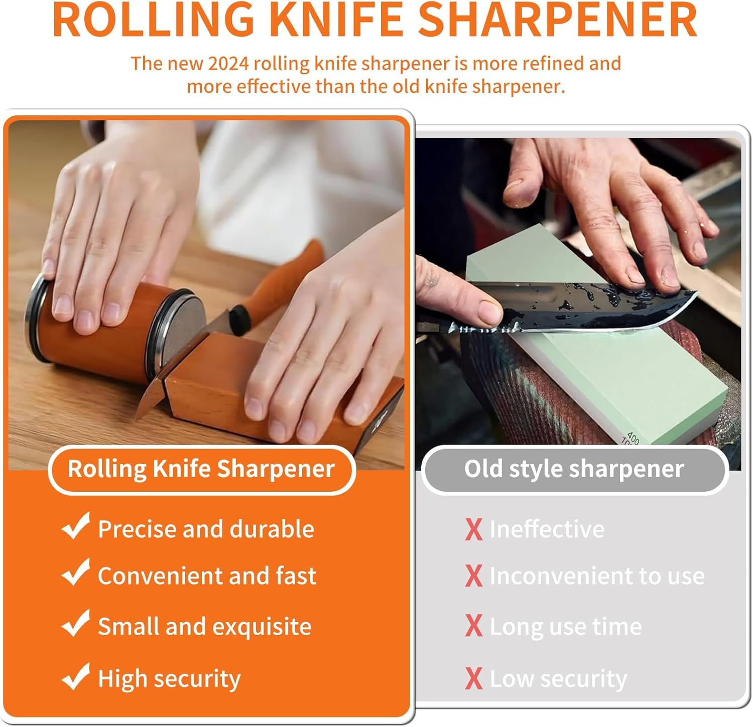 Rolling Knife Sharpener, Straight Edge Rolling Knife Sharpener Set, Kitchen Knife Sharpening Tool, Rolling Knife Sharpener Tool for Kitchen Knives, Provides 15-20 Degree Sharpening image number 5