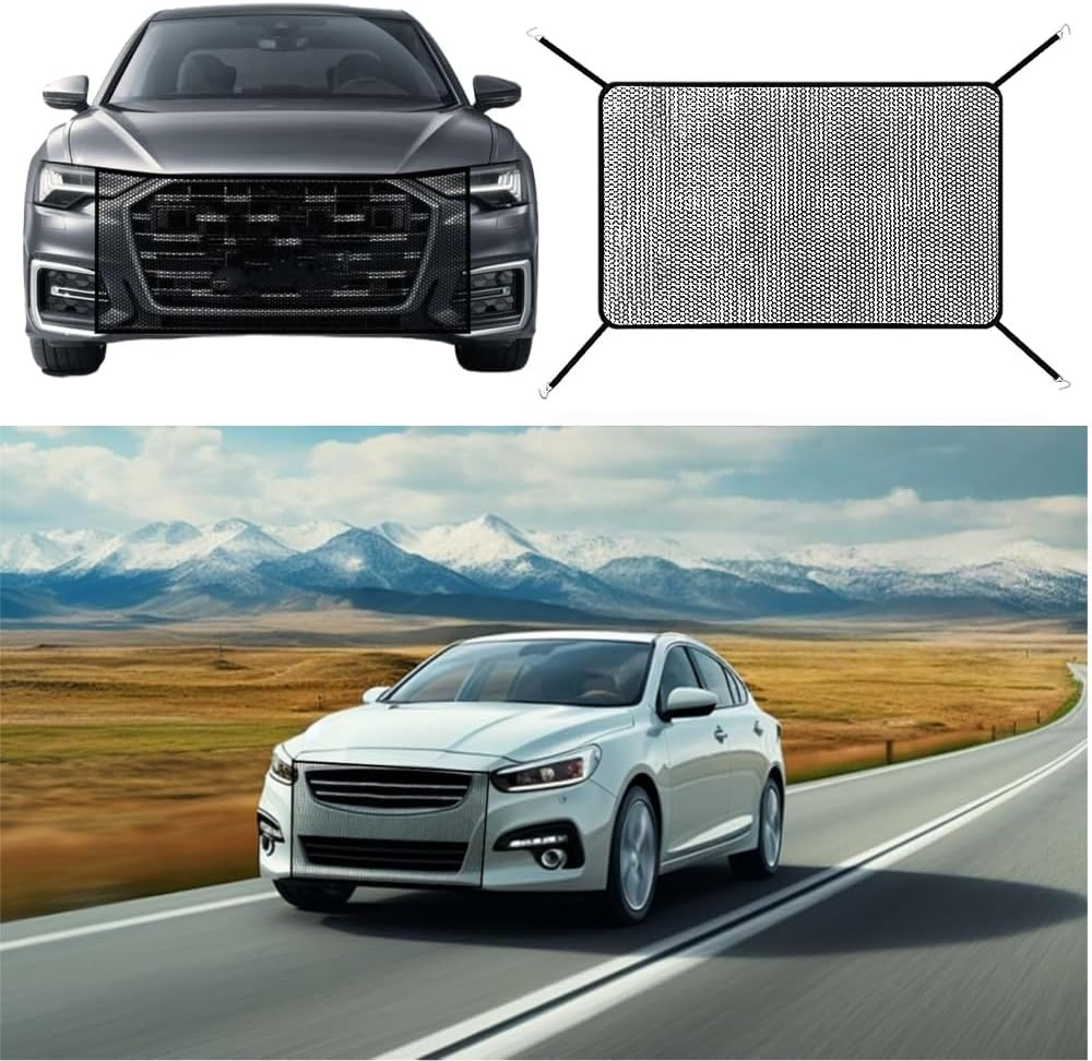 Car Grille Net,2 Pcs Front Hood Grille Protection Mesh with Hook,Anti-Clogging Exterior Air Intake Dustproof Net,High-Density Engines Water Net Guard Protector,For Most Cars,Trucks,Suvs (Black)