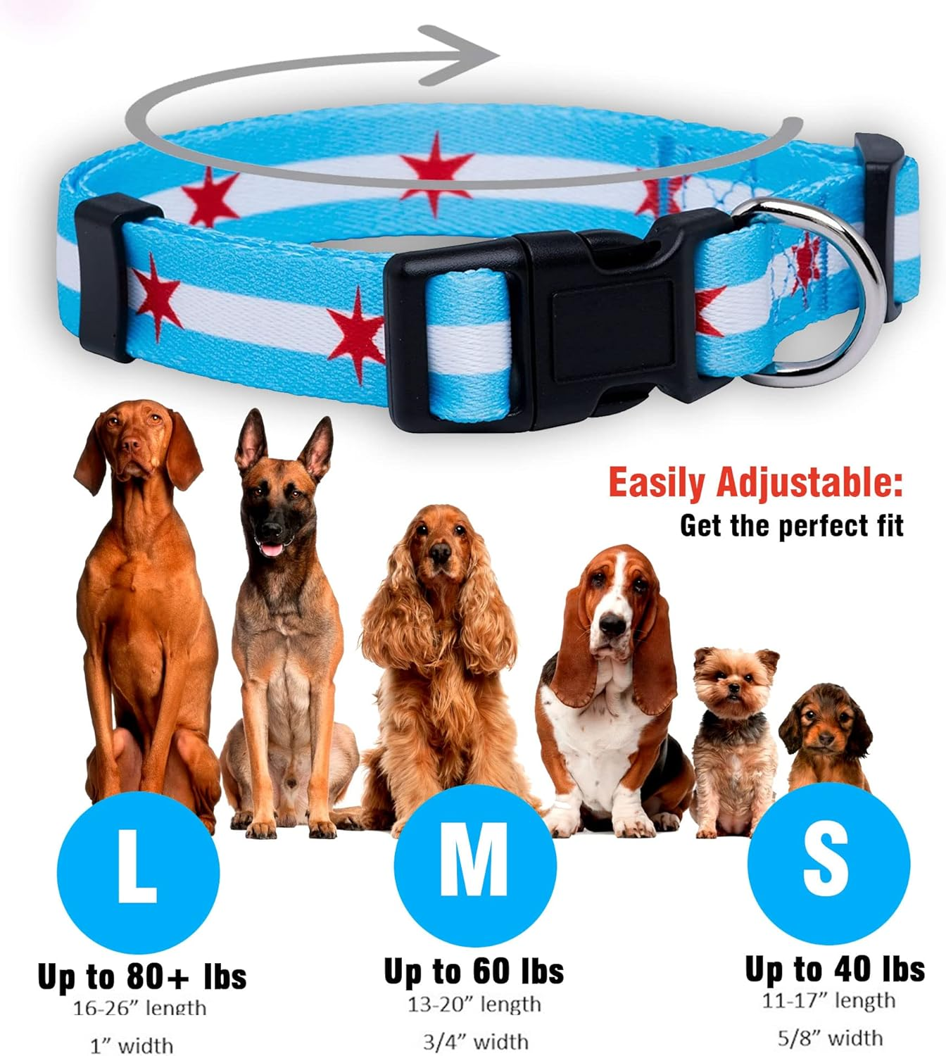 Native Pup Chicago Flag Dog Collar (Medium, Big Stars) image number 5