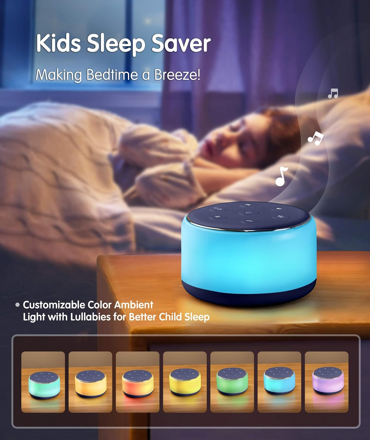 Sound Machine for Sleeping Baby Kids Adults &ndash; Rechargeable Portable White Noise Machine with Night Light, 34 Soothing Noises, Nursery Decor Baby Lullaby Machine, Auto-Off Timer - Blue image number 2