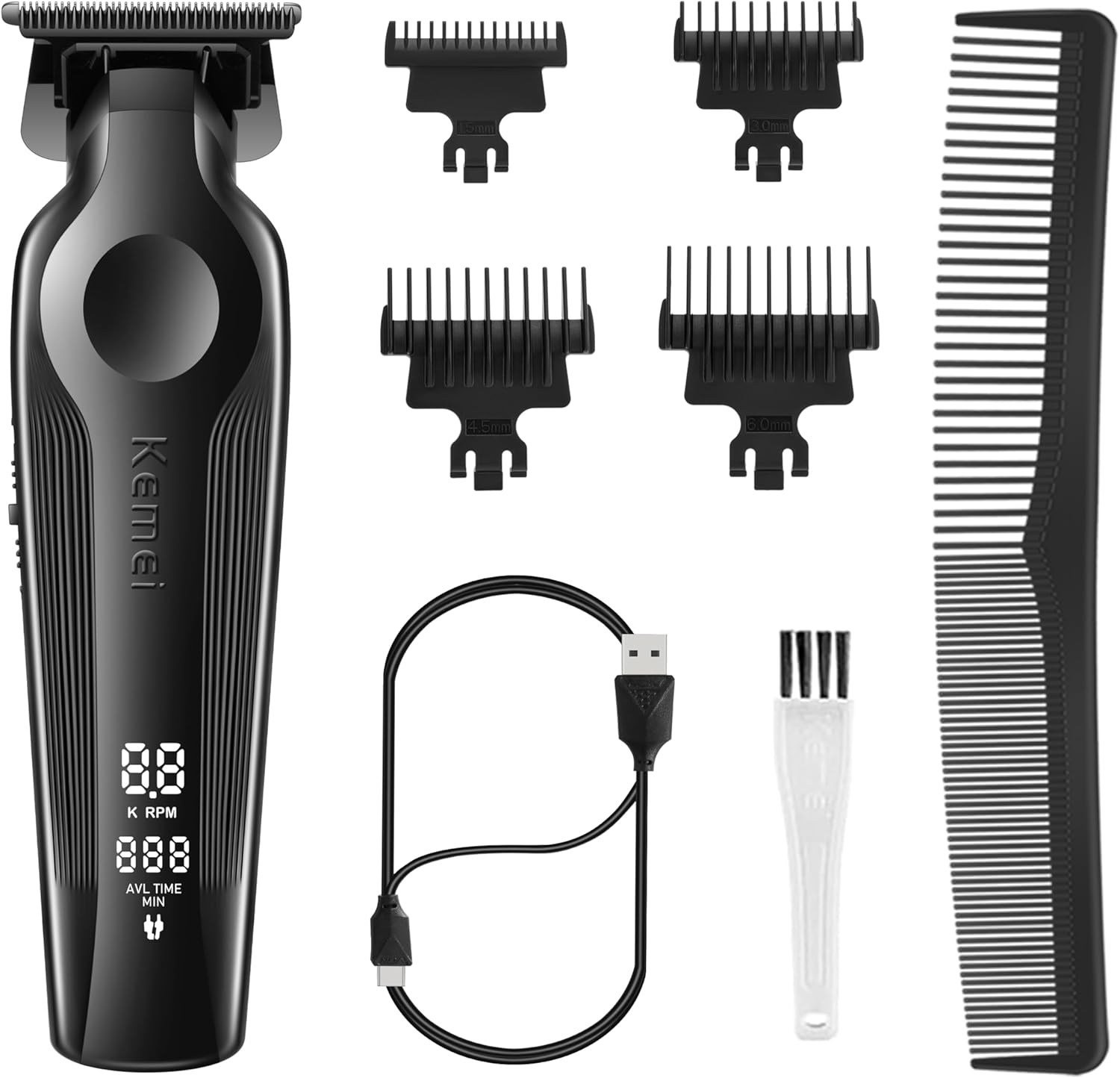 KEMEI Hair Trimmer for Men, Zero Gapped Cordless Hair Clippers Beard Trimmers with T Blade, Rechargeable Barber Clipper with LED Display, Blue