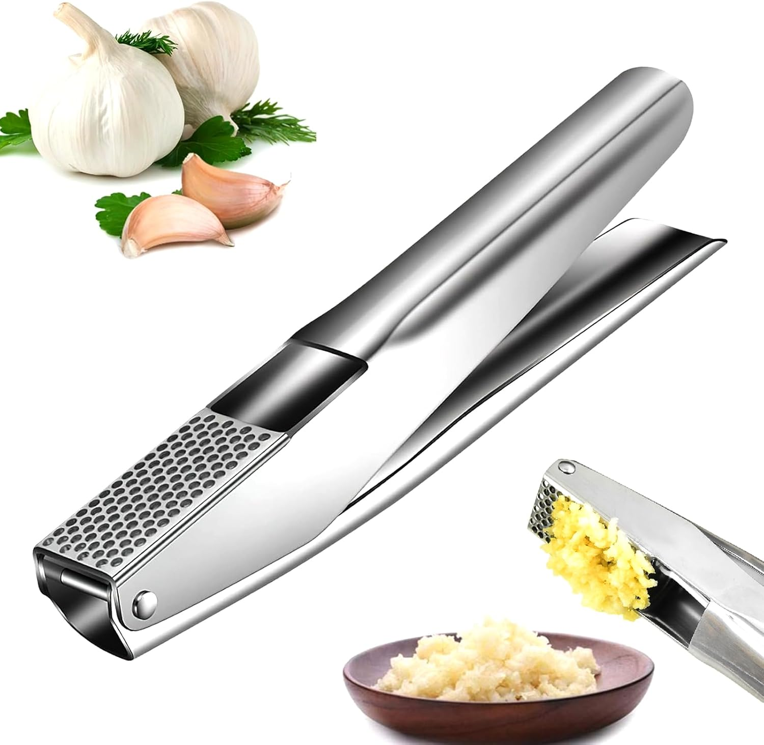 Stainless Steel Garlic Press Kitchen Gadget - Leak-Proof, Easy to Clean, Dishwasher Safe image number 3