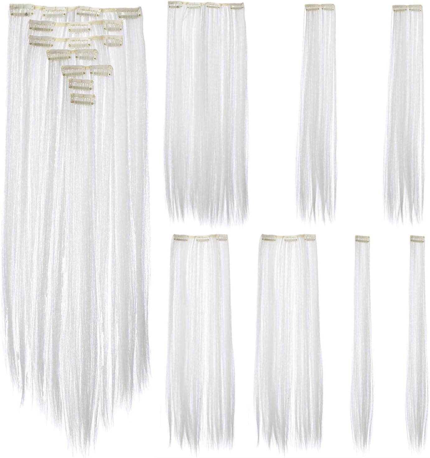 (1B-Off Black) - SWACC Women 60Cm Straight Full Head 7 Separate Pieces Heat Resistance Synthetic Hair Clip in Hair Extensions (1B-Off Black) image number 5