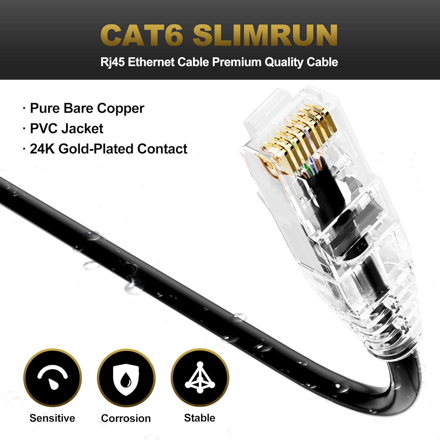 Ethernet Cable Slim 10M, High-Speed Cat 6 Ethernet Cable 10G Support, Flexible Cat6 Internet LAN Wire with Rj45 Connector Professional Black Patch Cord, Suitable for Indoor&Outdoor Design-Round image number 5