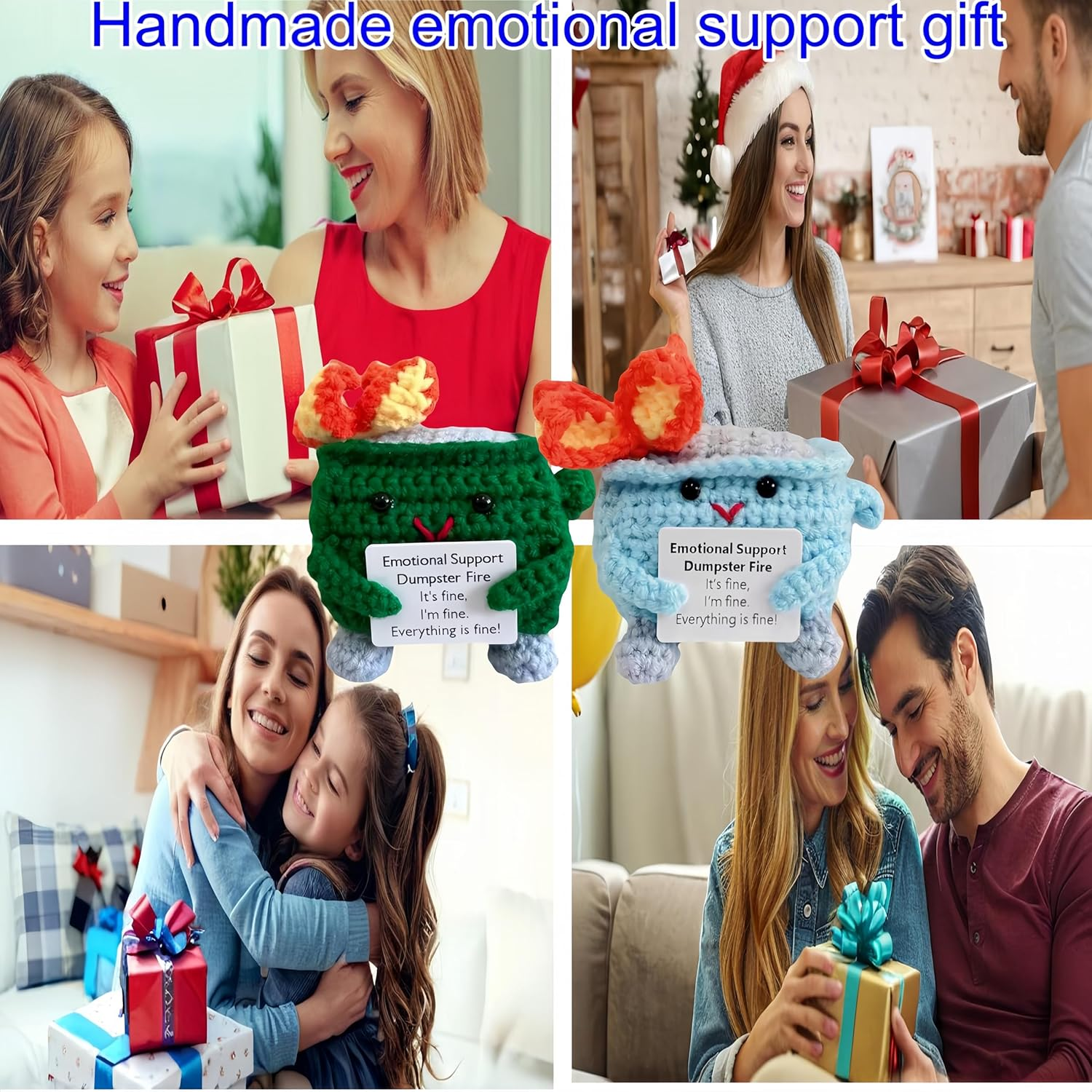 2Pcs Emotional Support Dumpster Fire Doll with Positive Card Positive Crochet Funny Handmade Cute Gifts image number 3