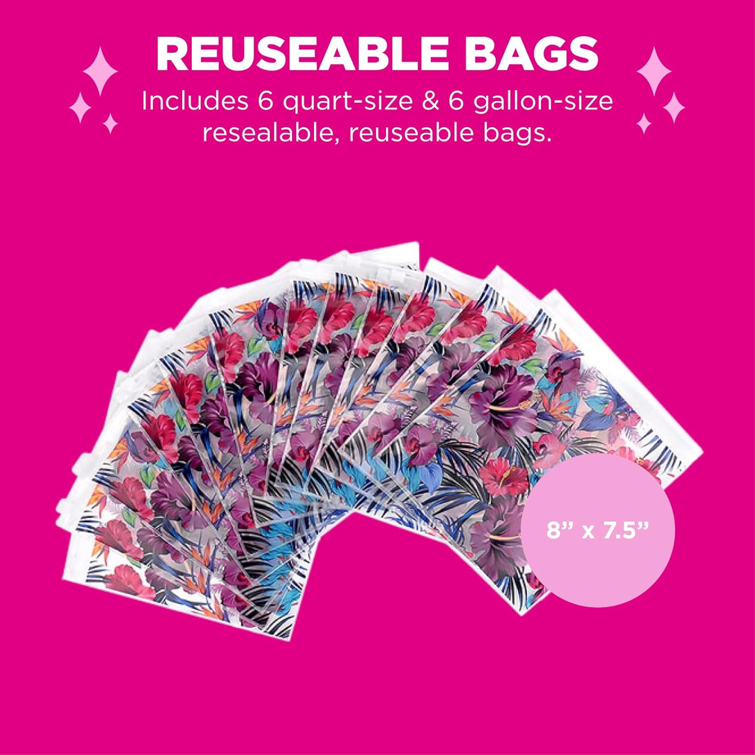 Miamica Women'S Resealable Toiletry Bag & Travel Packing Organizers, Hibiscus, 12 Pack, Hibiscus, 12 Pack, Resealable Bags - Toiletry Bag & Travel Packing Organizers image number 1