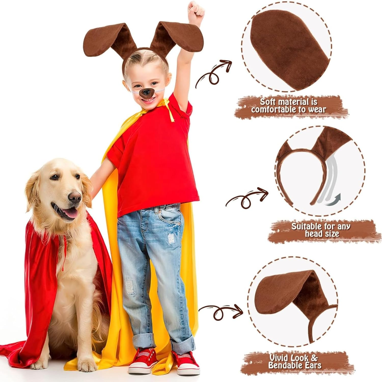 5 Pcs Puppy Dog Costume Set,Animal Costume Accessories, Halloween Cosplay Party image number 1