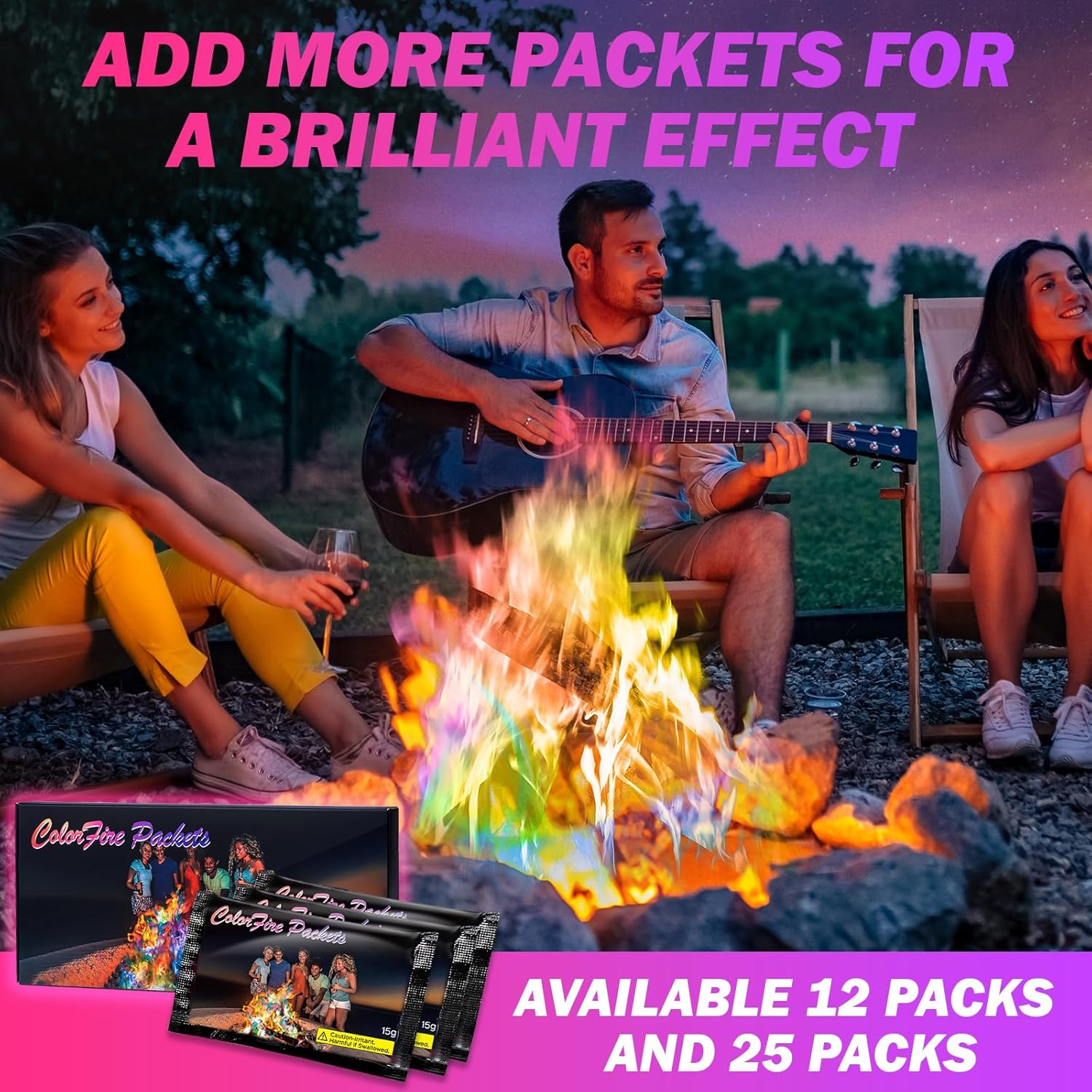 12 Pack Colorful Flames Color Fire Packets Fire Pit for Campfire,Fire Color Packets Camping Accessories for Kids & Adults,Outdoor Fire Changing Cosmic Flame Powder. (12 Packets)