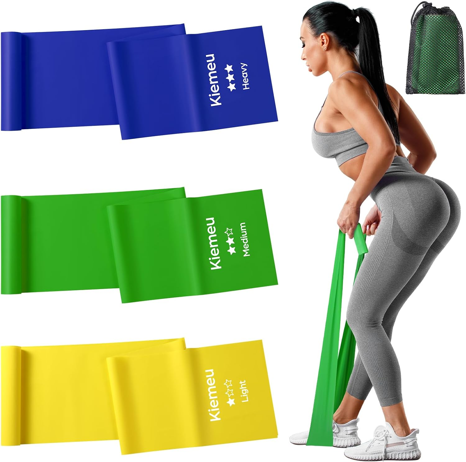 Kiemeu Pilates Bands Resistance for Women Exercise Stretch Bands for Physiotherapy, 1.8M Latex Flat Band image number 2