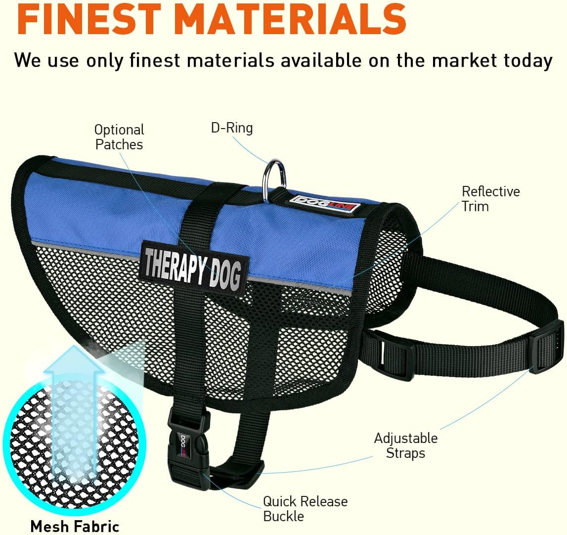 Dogline Maxaire Multi-Purpose Mesh Vest for Dogs and 2 Removable Therapy Dog Patches, Small, Blue image number 2