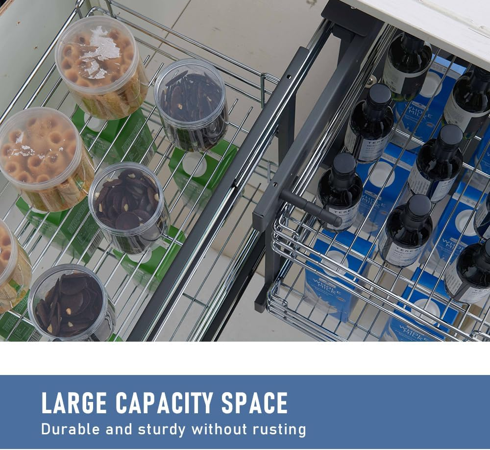Blind Corner Cabinet for 31.5" Cabinet, Slide Out Kitchen Cabinet Shelf Pull Out Kitchen Pantry Corner Organizer Soft Close 2 Tier Pull Out Basket Bottom Mount image number 6