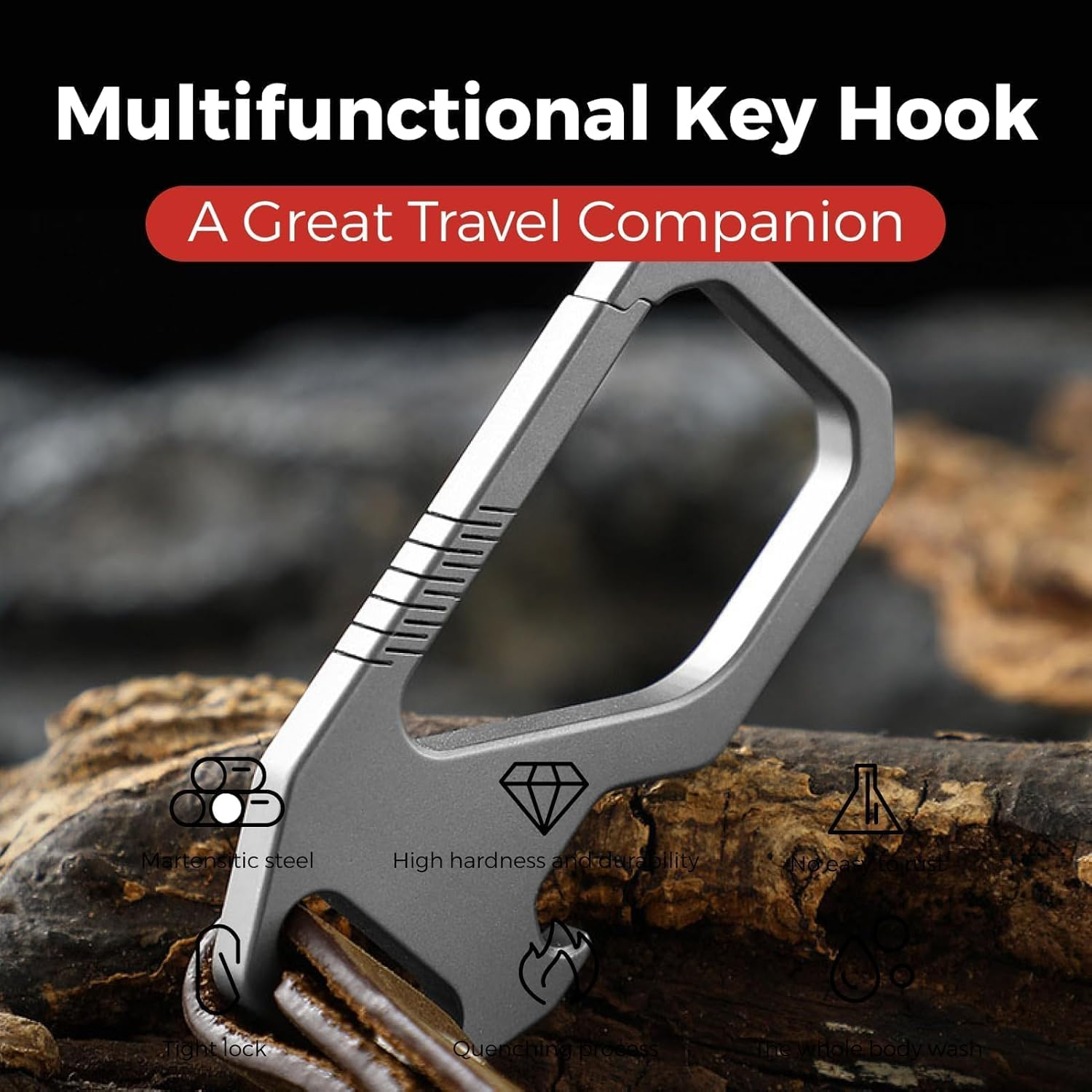 Titanium Key Keeper with Genuine Leather Belt Loop,Multifunctional Keychain with Carabiner Clip, EDC Key Ring and Integrated Bottle Opener, Durable and Lightweight Key Organizer for Everyday Carry