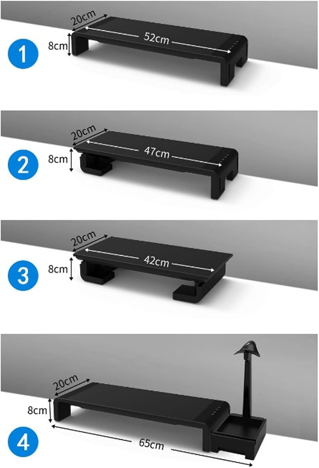 Monitor Stand Riser, Computer Monitor Stand for Desk, Height Adjustable Computer Stand, Desk Monitor Stand underneath Storage with Drawer Phone Stand Headphone Stand USB Port for Office