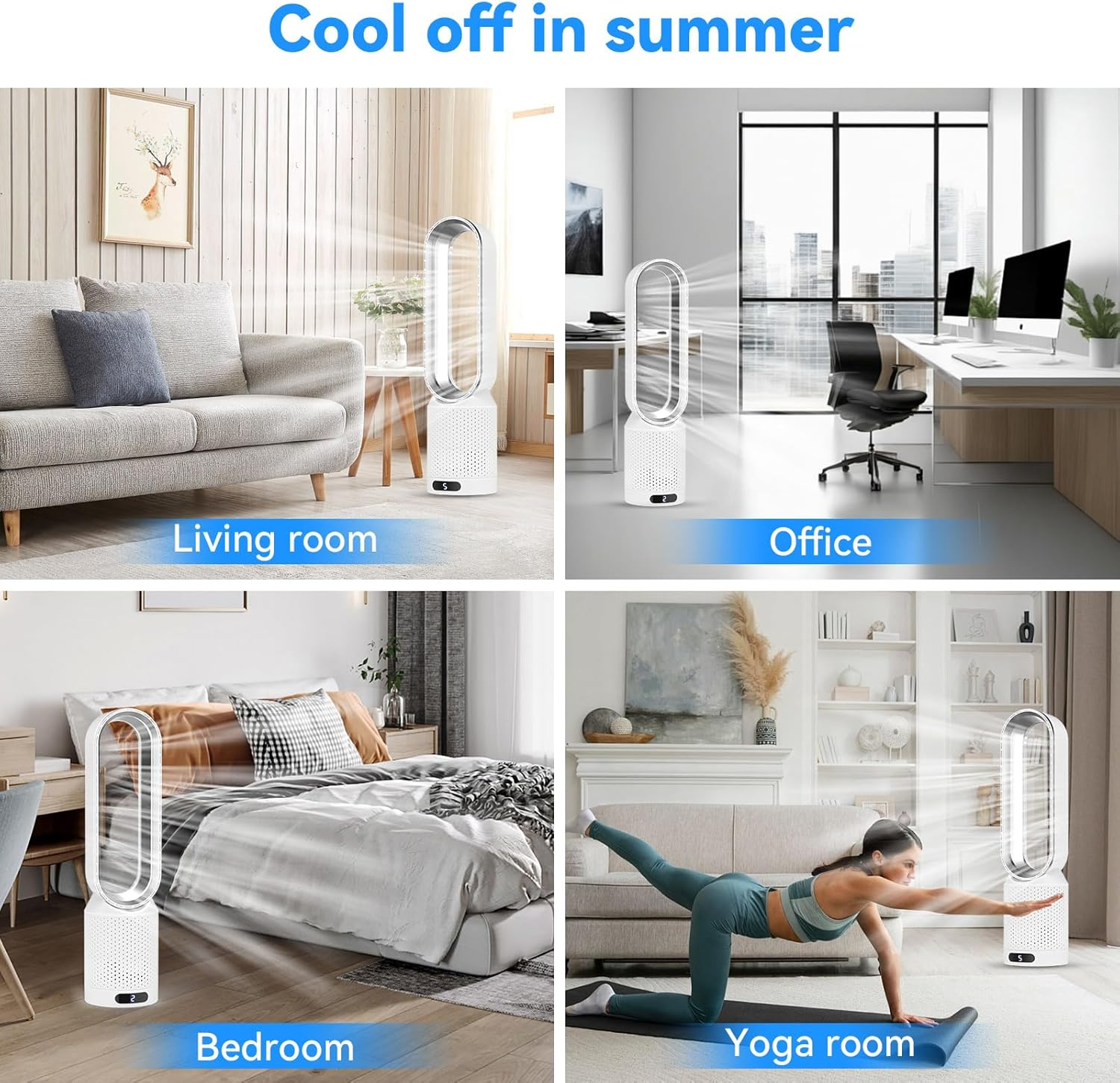 Bladeless Tower Fan with Remote, 20" Quiet Tower Fan for Bedroom, 90&deg; Oscillation & 8 Speeds, 35Db, 2H Timer, Baby-Safe, LED Display, Easy-Clean, Portable Standing Fans for Home & Office image number 1