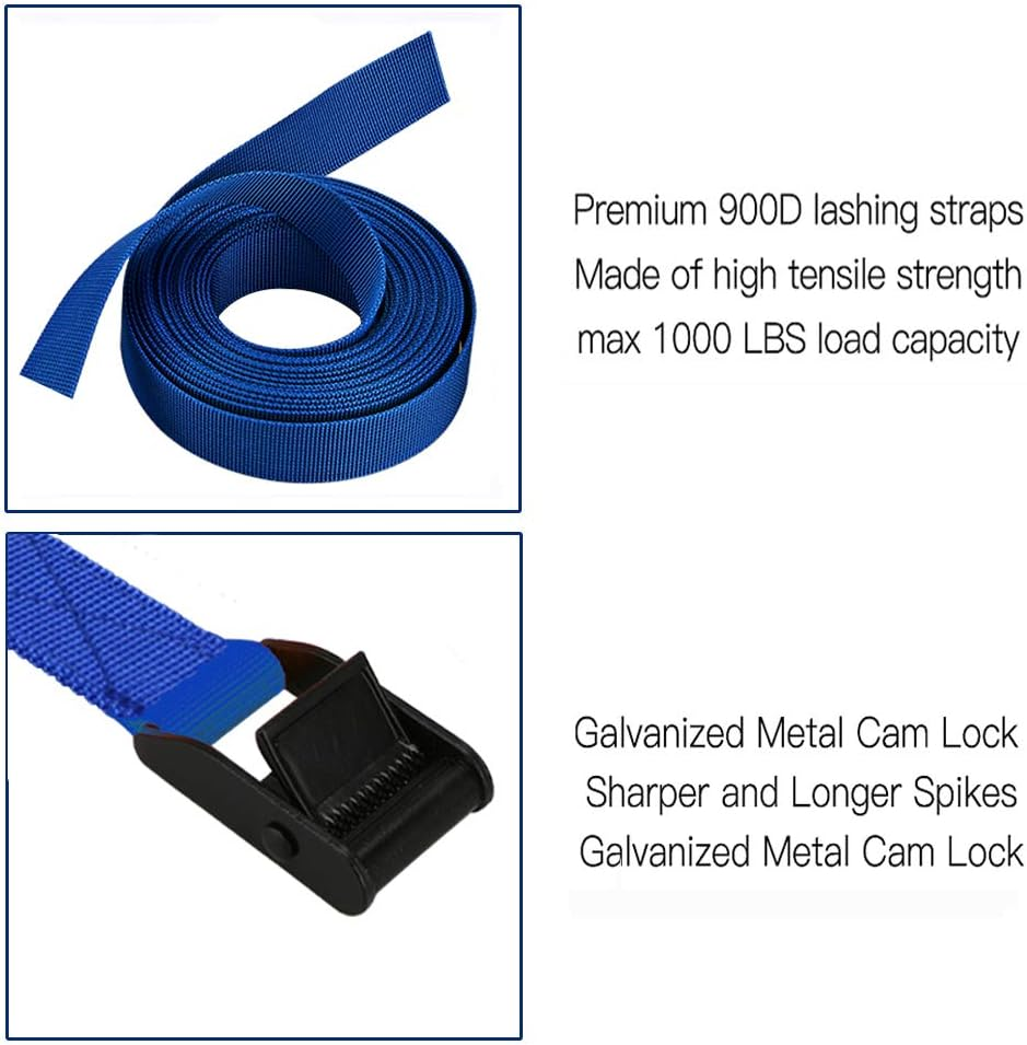 Premium Lashing Strap Short 1" X 6.5 Ft, Cam Buckle Tie down Straps Heavy Duty Secure Straps up to 700 Lbs Capacity for Motorcycle,Sup, Kayak, Canoe, Surfboard, Cargo, Boat,Trailer, Luggage image number 2