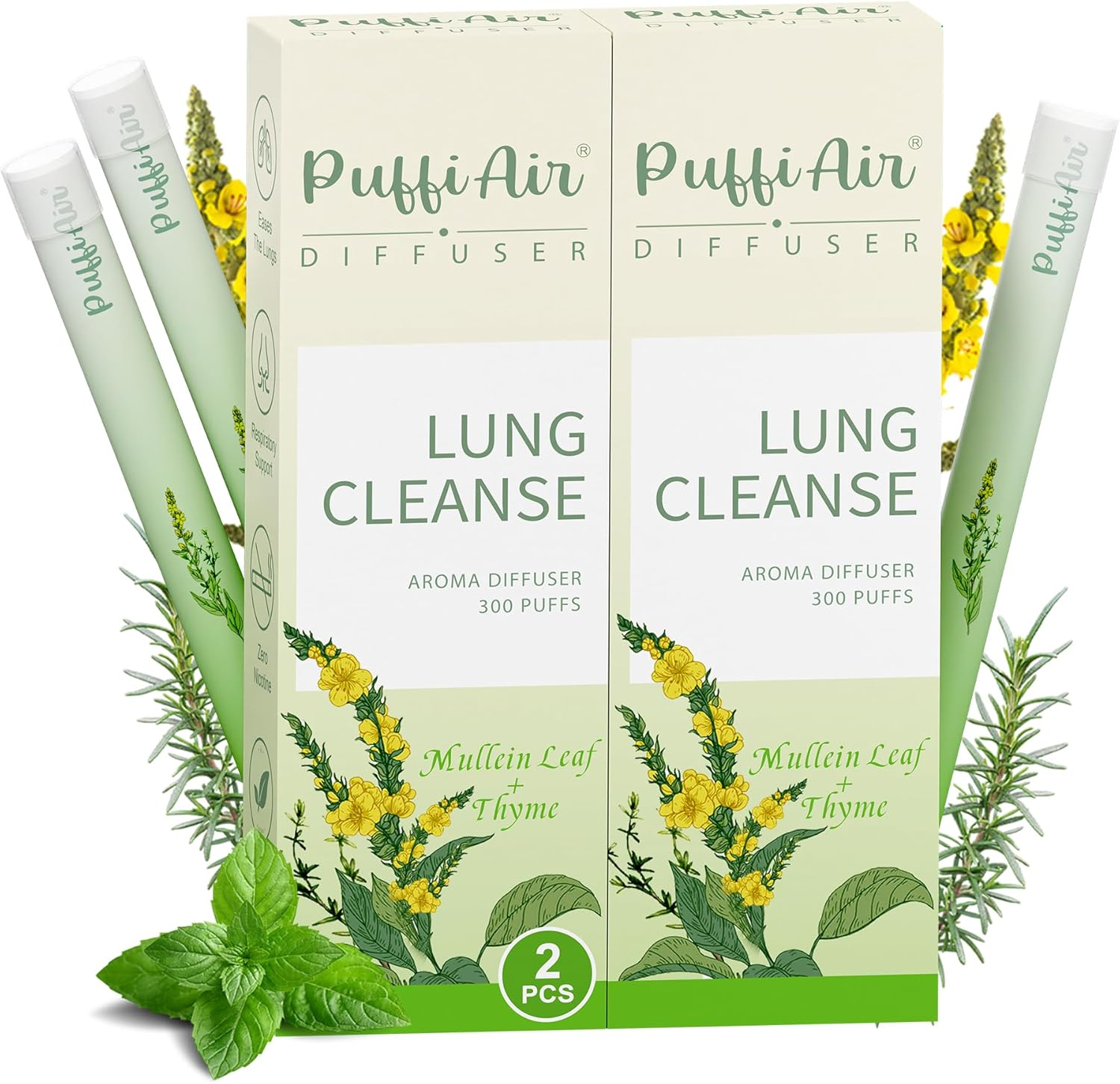 Herbal Diffuser Pen with Extracts of Mullein, Thyme and Mint for Lung Cleansing, Breathing Improvement, Oral Air Freshening and Quitting Bad Habit - 300 Uses image number 1