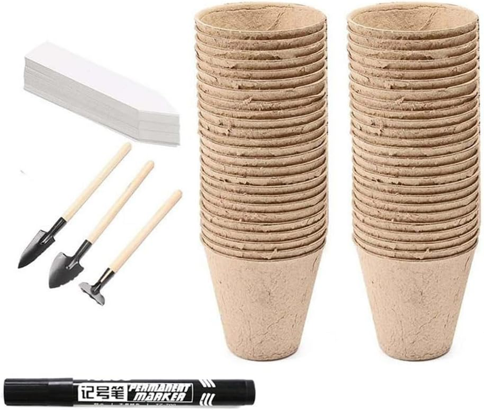 50 Packs Plant Cups Planting,Germination Nursery Pots,Degradable Seedling Pot,Paper Pulp Seedling Cup,Seed Germination Trays with 10 Plant Labels,For Vegetable, Flower image number 2