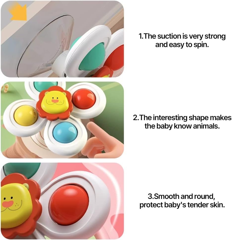 OLIGEI 3PCS Suction Cup Spinner Toys for 1 2 Year Old Boys Spinning Toys Baby Toys 12-18 Months Sensory Toys for Toddlers 1-3 Easter Basket Stuffers Gifts for 1 Year Old Girls image number 6