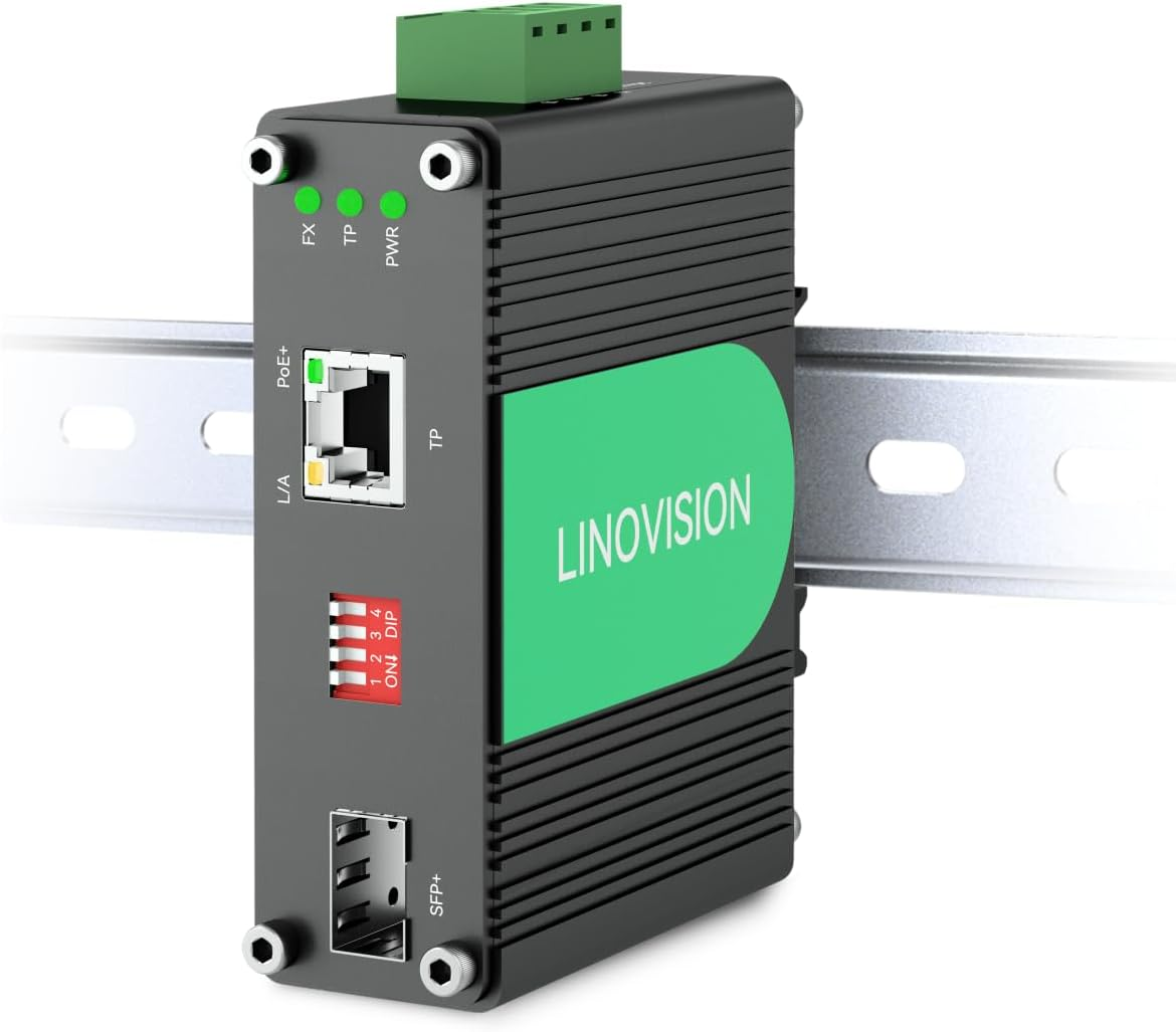 LINOVISION Industrial 10 Gigabit Ethernet Fiber POE+ Switch, 10GBASE-X SFP+ to 10G/5G/2.5G/1G/100M 802.3Af/At Poe Media Converter for High Speed Poe Devices image number 3