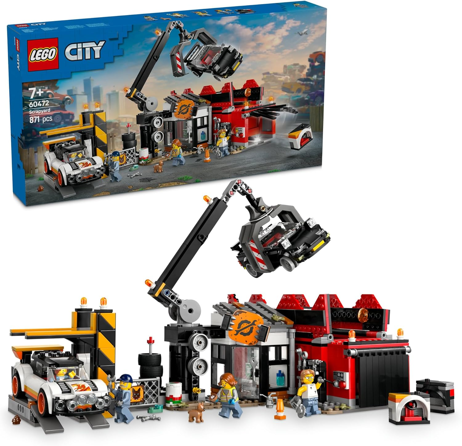 LEGO City Scrapyard with Cars Toy for 8+ Year Old Boys & Girls, Construction Vehicle Kit with Crane, 2 Kids Toy Cars and 4 Minifigures, Building Set for Creative Role Play 60472 image number 2