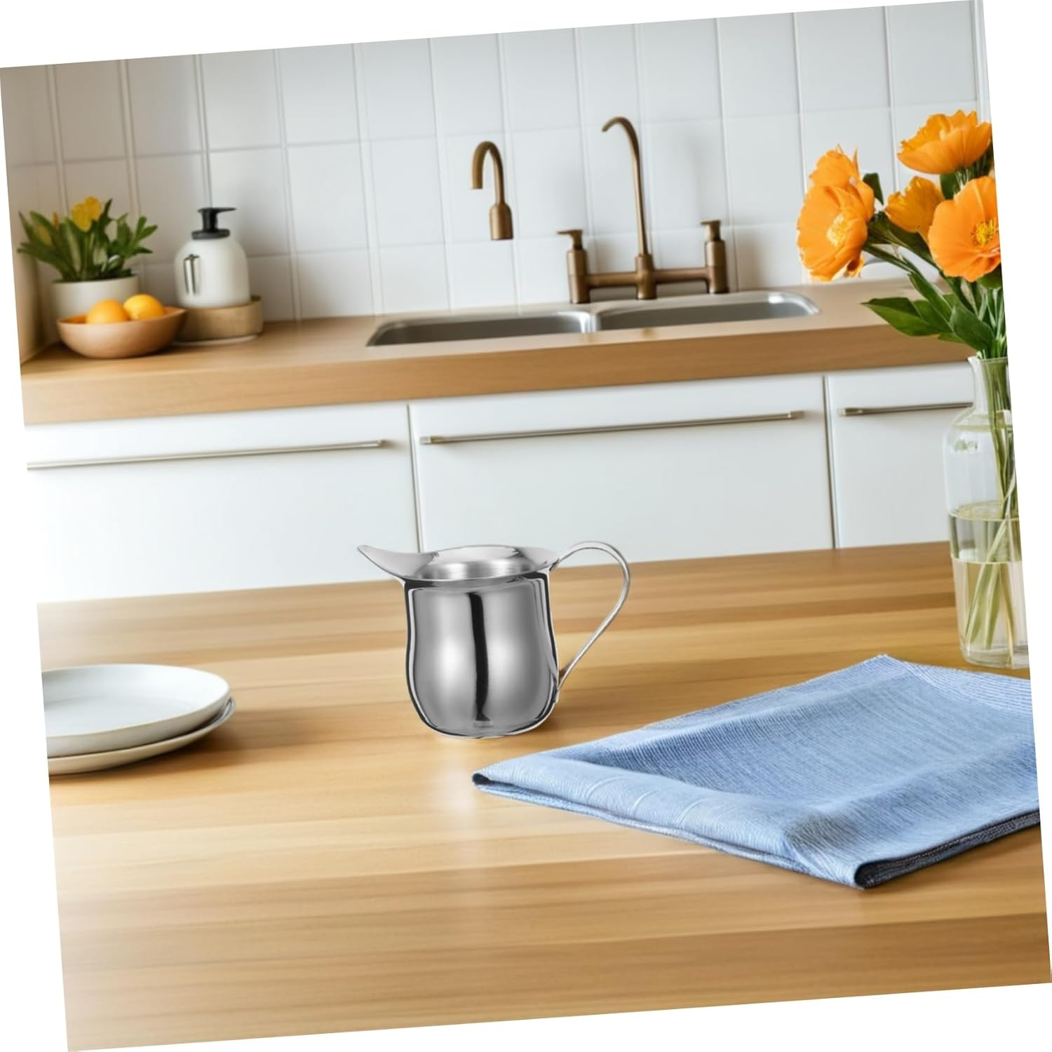 MOKKHNB 2Pcs Stainless Steel Milk Frother Pitchers 3Oz/90Ml Small Espresso Steaming Jugs Metal Milk Jug Cups for Coffee Latte Art Accessories