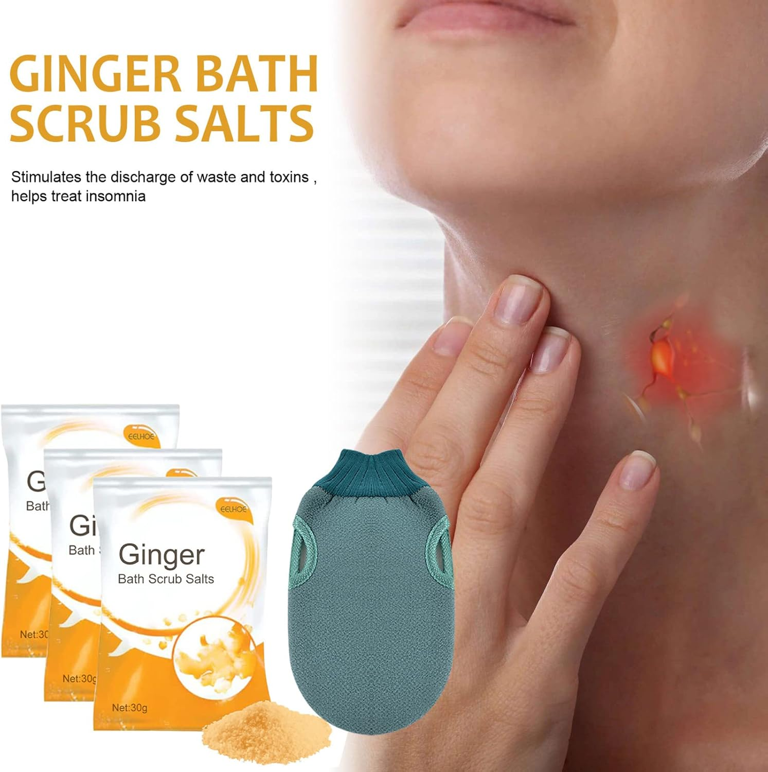30G Ginger Bath Scrub Salts Improves Lymphatic Swelling Dissipate Moisture Smooth Clean image number 2