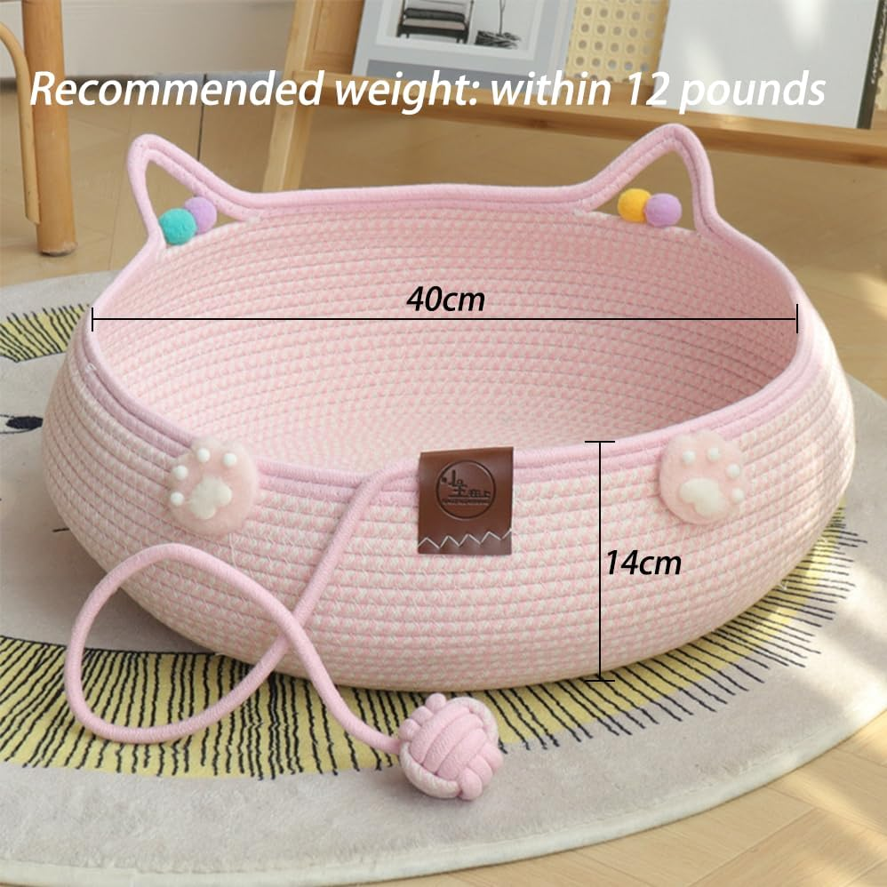 Natural Cat Bed Rattan,Hand Woven Cat Bed with Toy Tail,Washable Cozy Cat Mat Scratcher round Shape for Indoor Cats,Kitten Shaped House Natural Cotton Linen Cat Scratch Pad,Breathable and Odorless image number 5