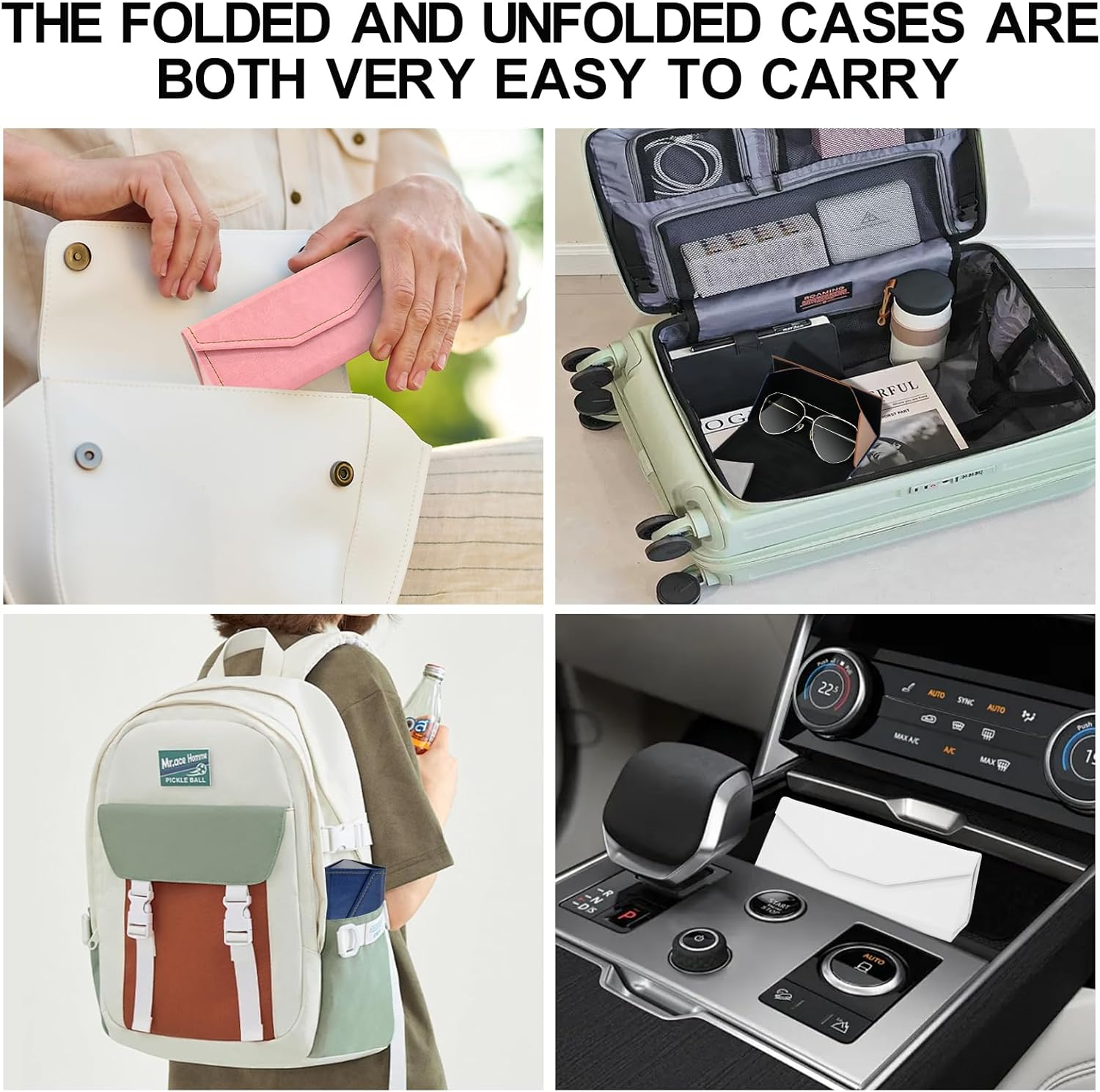 Foldable Eyeglass Case with Cleaning Cloth & Pouch - Magnetic PU Leather Glasses Case - Portable & Lightweight Sunglasses Storage Triangular Fold Reading Glasses Eyewear Protector Box for Men & Women - Coffee image number 6