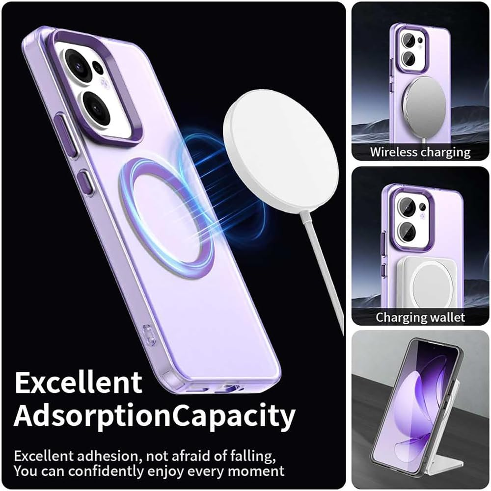 SEAHAI Case for Oppo Reno 13 FS (Oppo Reno 13F 5G/4G) with Magnetic Adsorption Function, Ultra Thin Matte Translucent Hard PC Silicone TPU Bumper Protective Case Shockproof Mobile Phone Case Purple - Blue image number 7