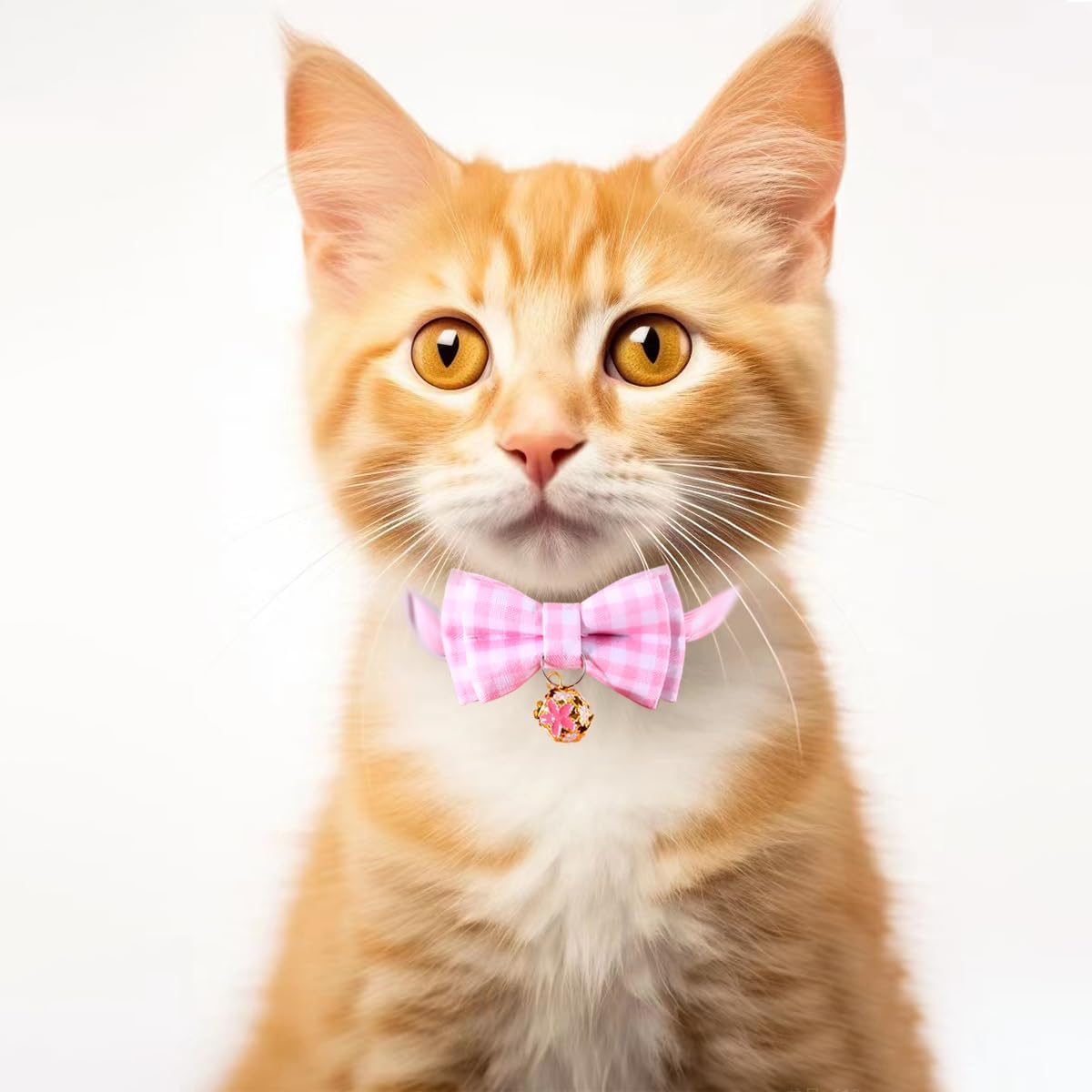 Ainvhh 4 PCS Cat Collar Summer Cat Collar with Removable Bow Ties, Cute Flower Plaid Kitten Collars with Bell, Quick Release Safe Buckle Adjustable Cat Kitten Collar for Kitty Adult Cats,Pet Supplies image number 5