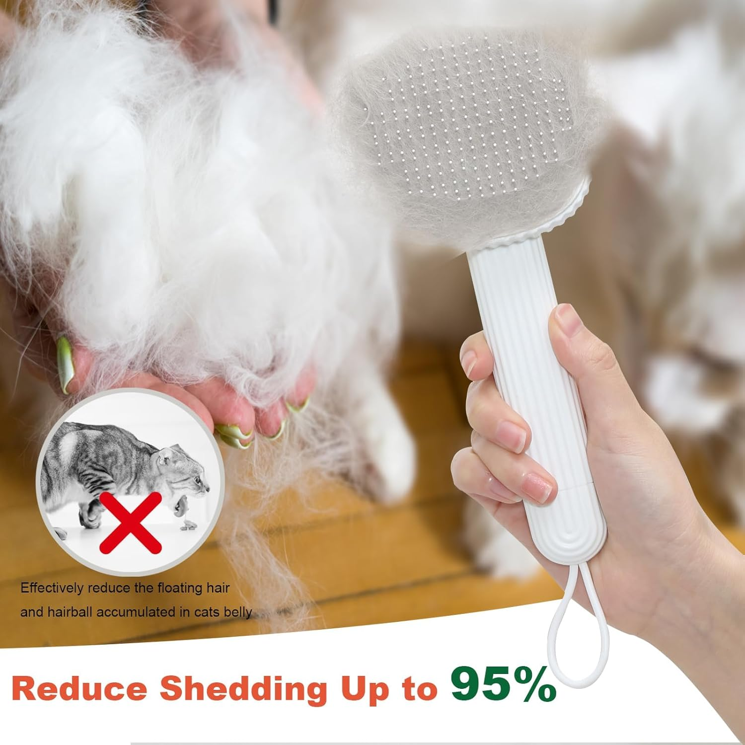 ACE2ACE Cat Dog Brush, Self Cleaning Slicker Brush for Shedding, Removes Loose Undercoat, Mats and Tangled Hair, Massage Grooming Comb for Long and Short Haired Pets,White image number 5