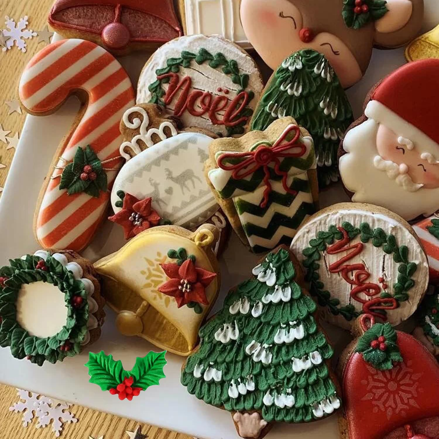 Christmas Silicone Mould Hollyhock Leaves Fondant Mould for Decorating Sugar Cakes Cupcake Topper Polymer Clay Candy Chocolate Gum Paste Set of 4 image number 4