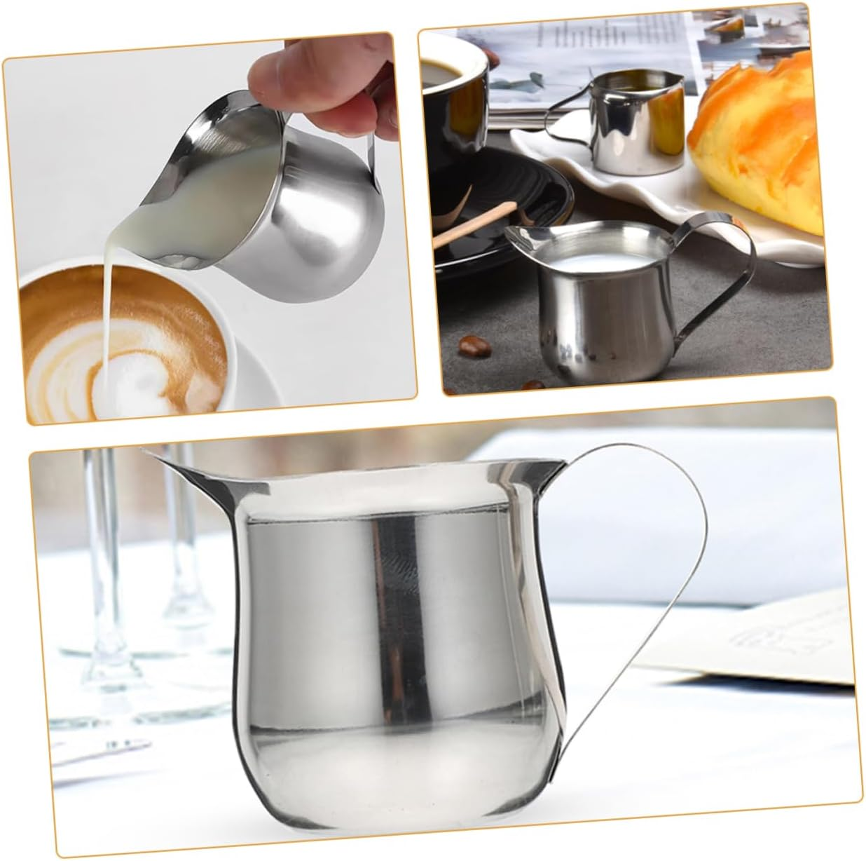 SECFOU 4Pcs Stainless Steel Milk Frothing Pitcher 90Ml Espresso Measure Cup Metal Milk Jug for Coffee Frother and Use image number 5