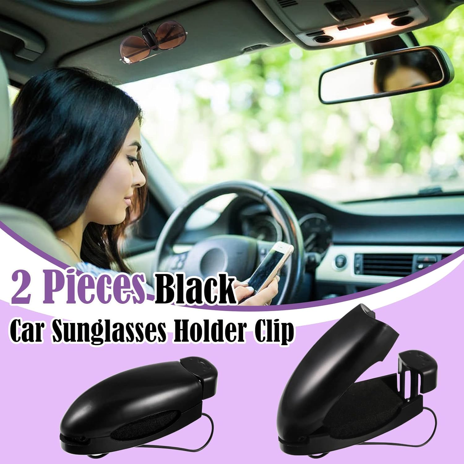 Car Glasses Holder Clip Sunglasses Visor Clips Car Sunglasses Holder Clip Sun Visor Glasses Holder Auto Sunglasses Holder for Car Car Visor Clip Eyeglasses Mount for Sunglasses Fits All Vehicles, 2Pcs image number 6