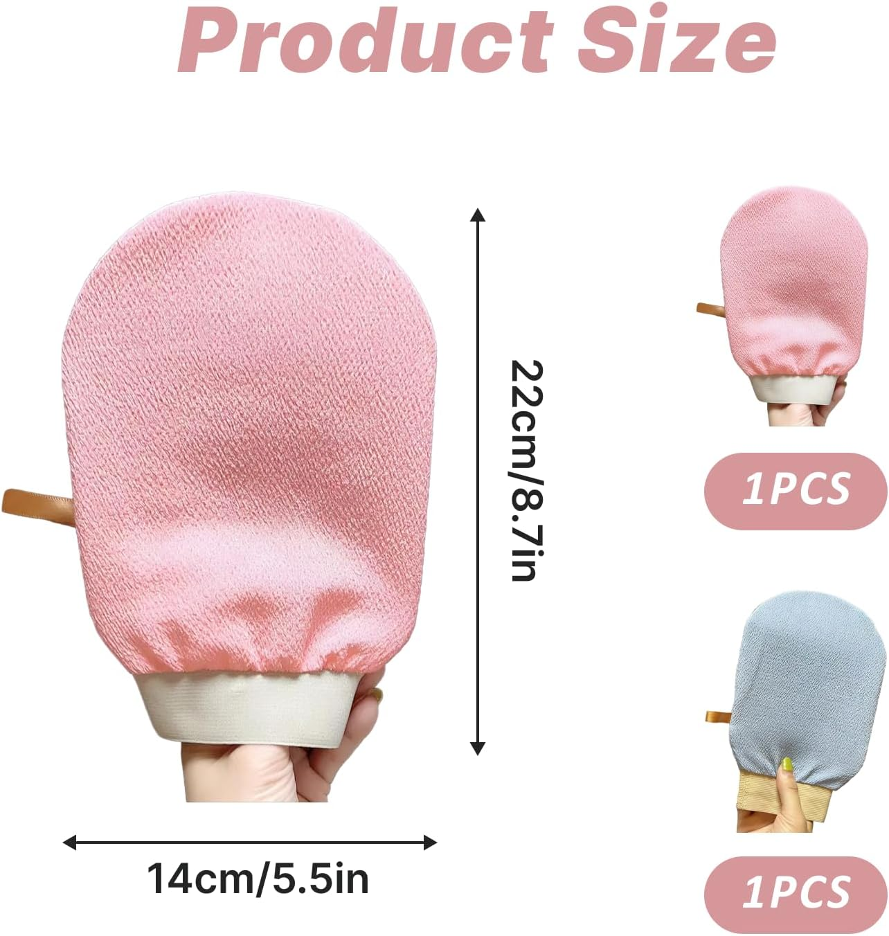 Exfoliating Glove, 2 PCS Blue & Pink Viscose Fiber Body Scrubber Gloves for Bath & Shower, Vegan Dead Skin & Self Tan Remover, Enhances Skin Texture, Ideal for All Skin Types, Durable & Eco Friendly