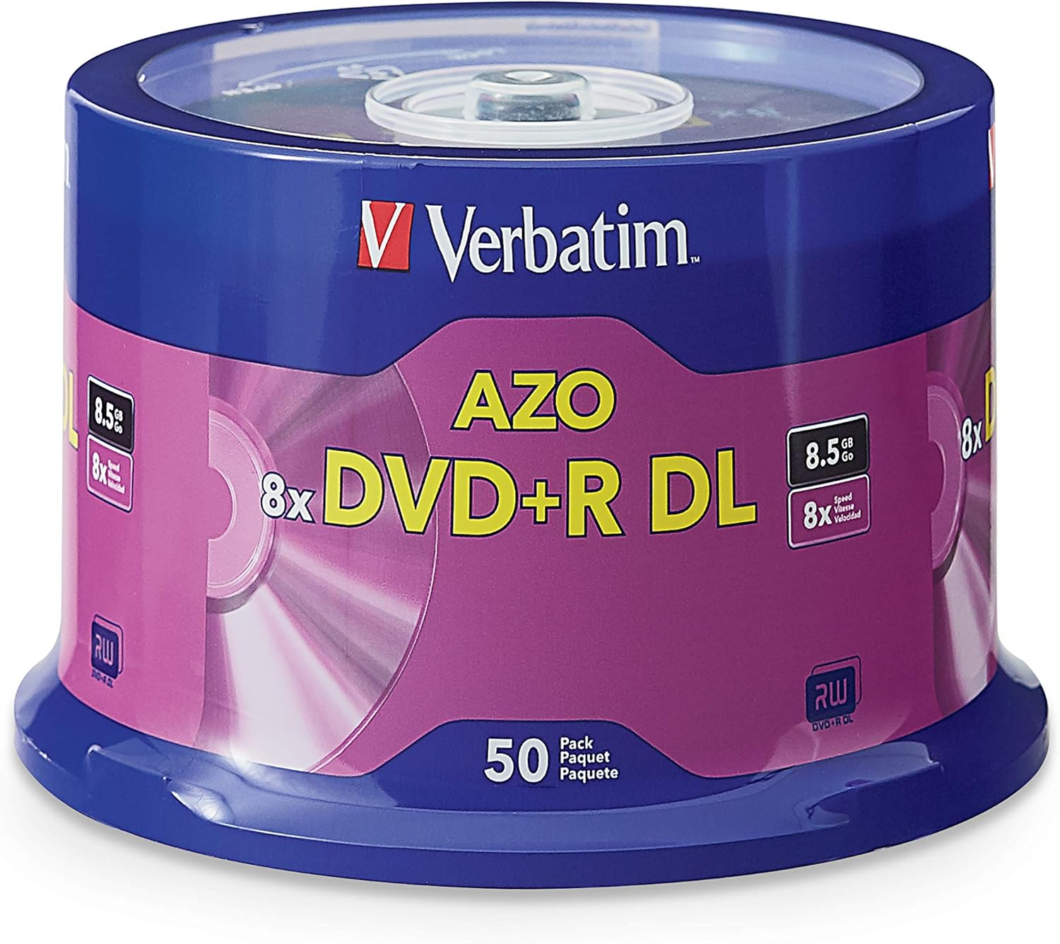 Verbatim DVD+R DL AZO 8.5GB 8X-10X Double Layer Recordable Disc, 15-Disc Spindle 95484 - 50-Disc