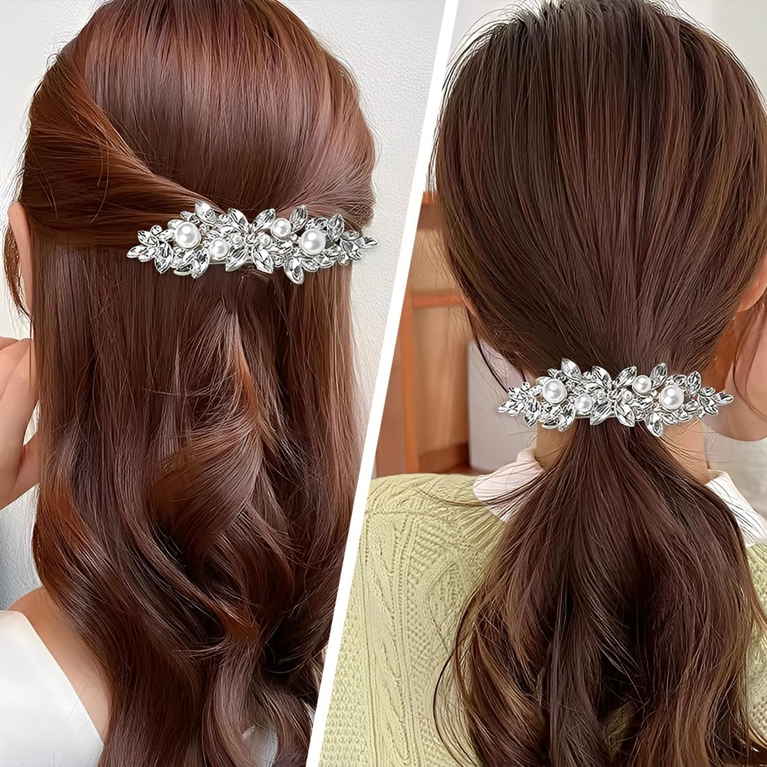 JYNVO 3Pcs Flower Wedding Hair Comb Silver Pearl Headpiece Bridal Hair Accessories for Women and Girls