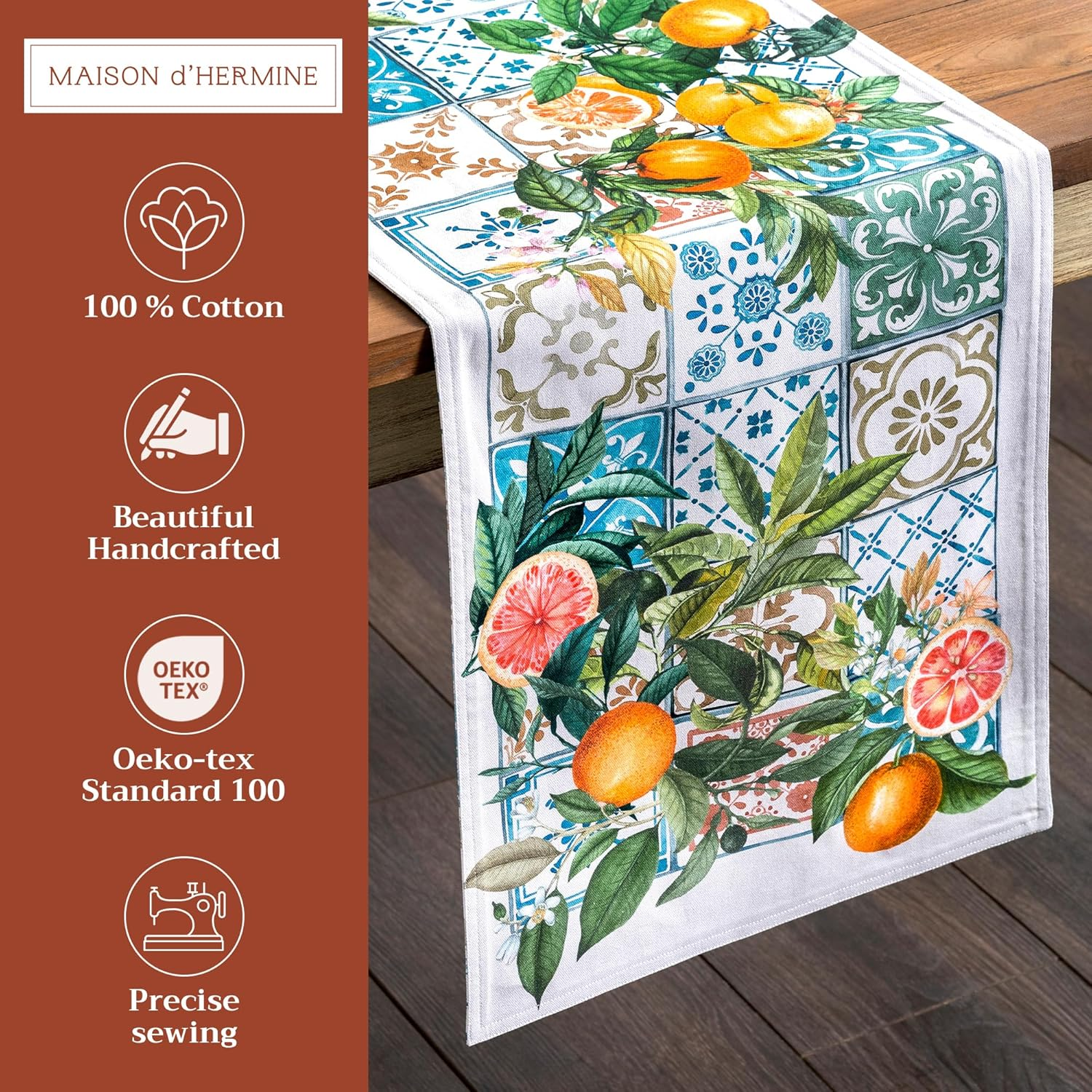 Maison D'Hermine Table Runner 100% Cotton Double Layer Table Runners 72 Inches Long Decorative for Home Kitchen Dining Party Baby Shower Wedding Bridal Shower Spring Summer (Agrume, 14.50" X 72")