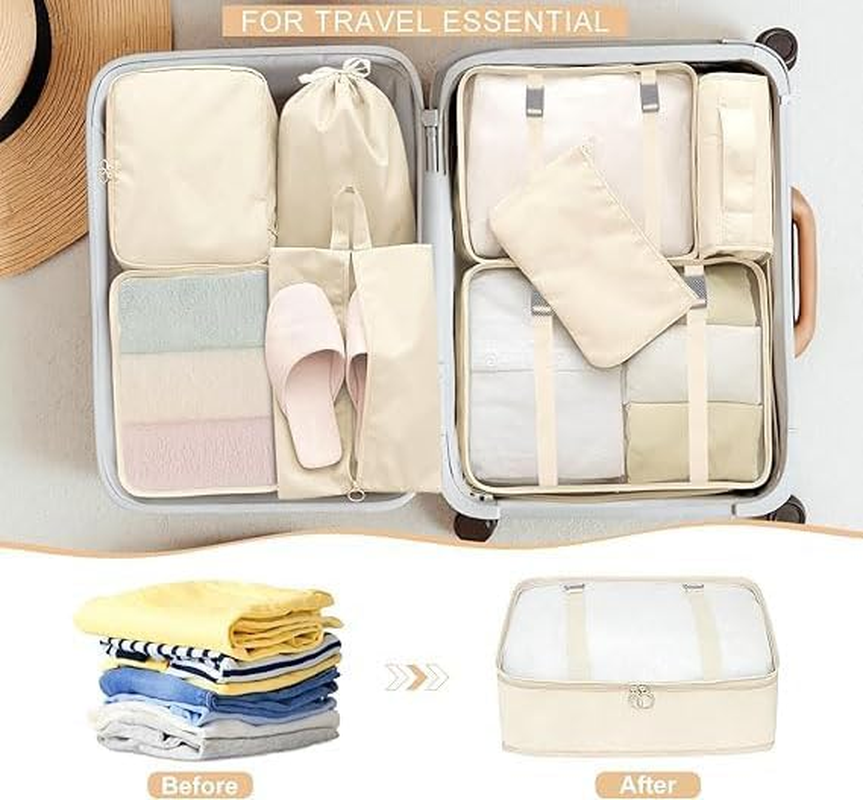 8 Set Packing Cubes for Suitcases, Travel Luggage Packing Organizers with Laundry Bag, Compression Storage Shoe Bag, Clothing Underwear Bag, for Man & Women image number 6