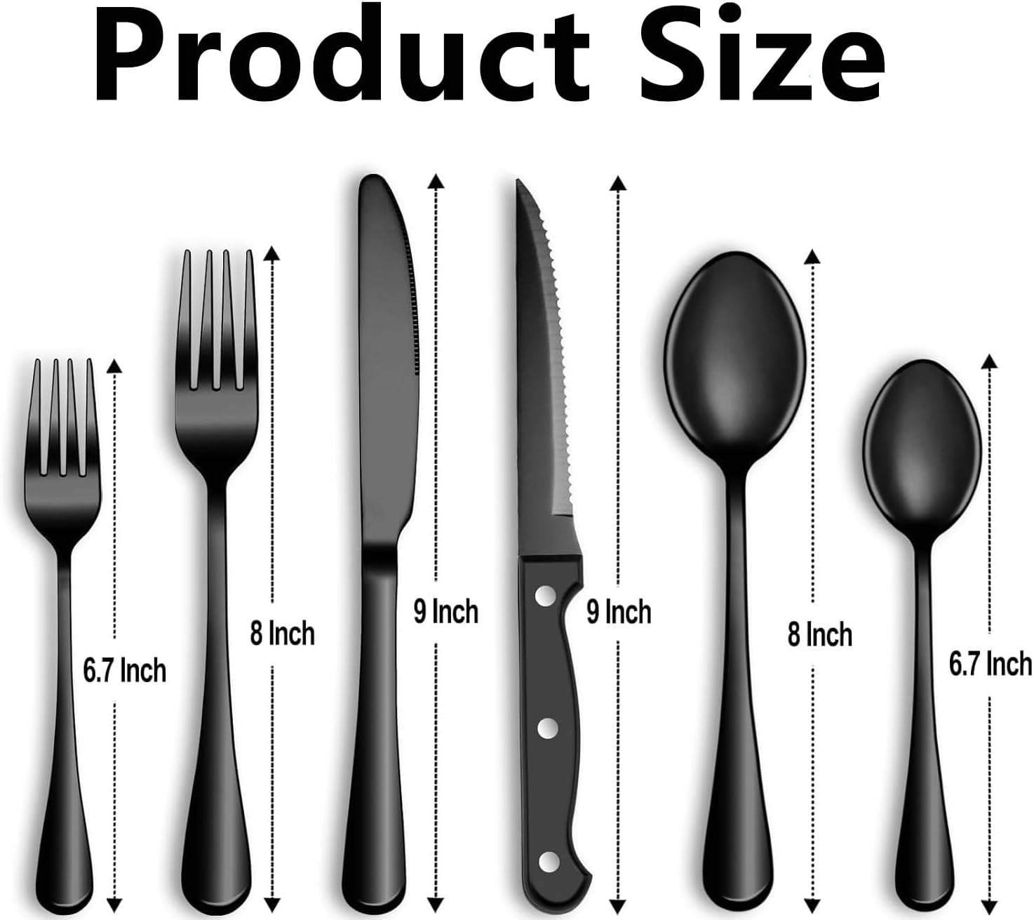24-Piece Black Silverware Set with Steak Knives, Black Flatware Set for 4, Food-Grade Stainless Steel Tableware Cutlery Set, Mirror Finished Utensil Sets for Home Restaurant (Black) image number 3