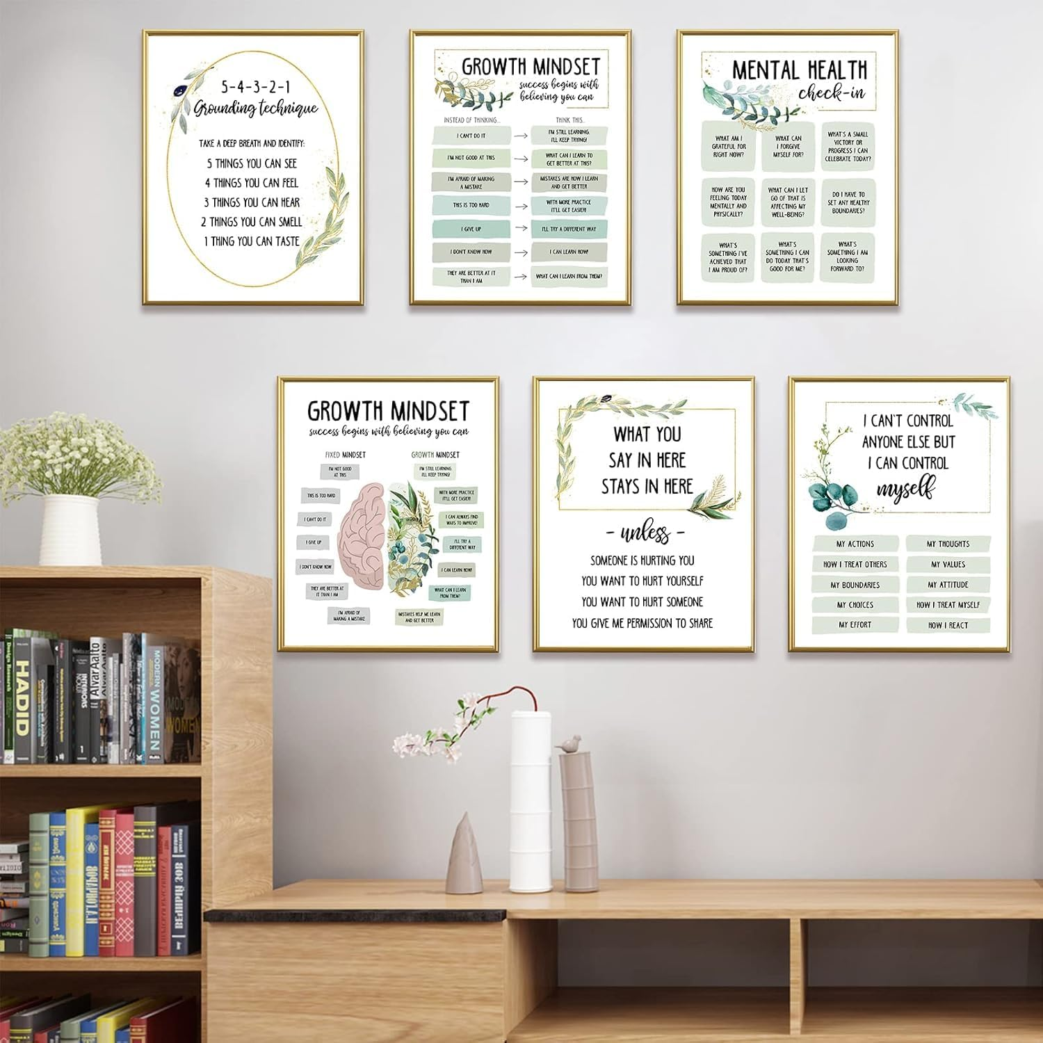 Growth Mindset Posters for Classroom Elementary-School Counselor Supplies Decor-Therapists Therapy Office Decor,Counseling Office Must Haves,Mental Health Inspirational Posters for Nursery Dorm Decor image number 1