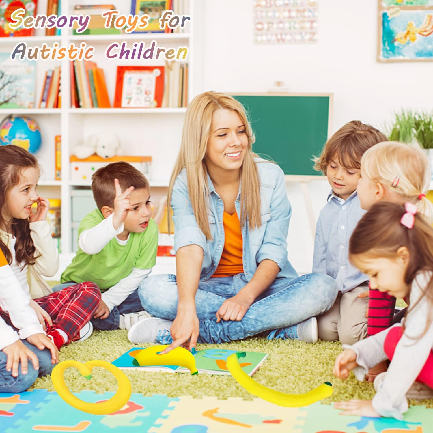 3 Pack Stretchy Banana Sensory Toy,Stress Relief Fidget Banana Toys for Kids and Adults,Sand Filled Stress Gift,Banana Party Supply image number 4