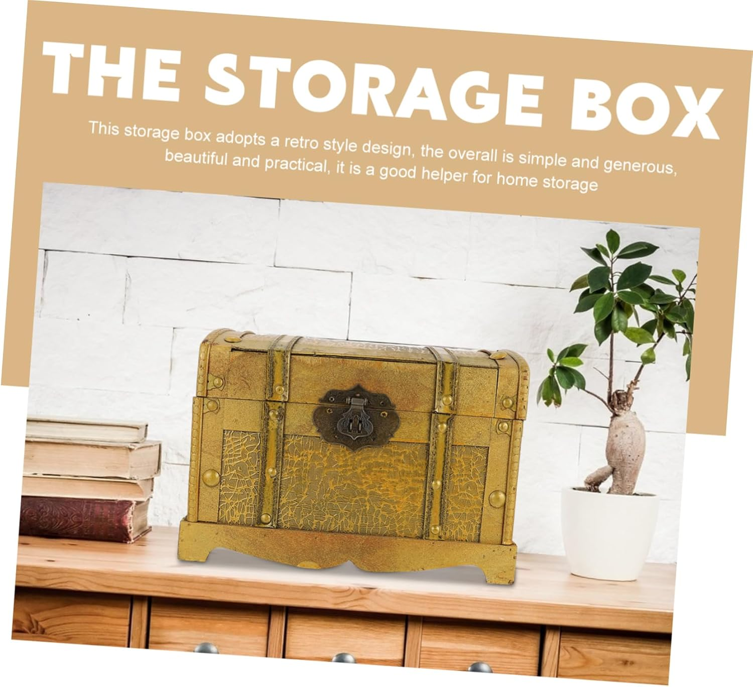 MAGICLULU Retro Pirate Box Lock Wooden Vintage Treasure Chest for Cosplay Props Decorative Storage Case for Home Party Use image number 3